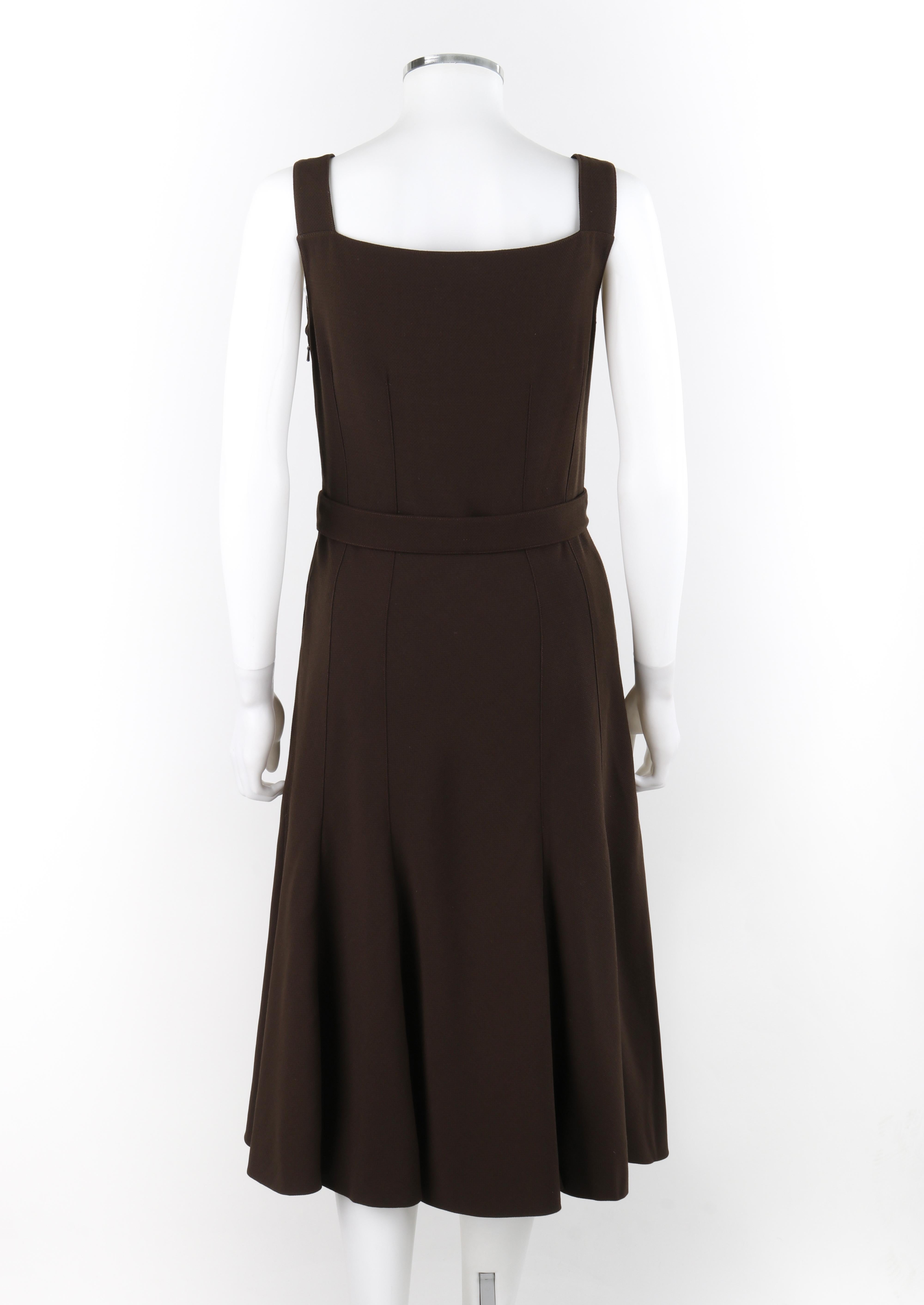 COURREGES c.1970s Hyperbole Brown Wool Sleeveless Button-Down Fit & Flare Dress For Sale 1