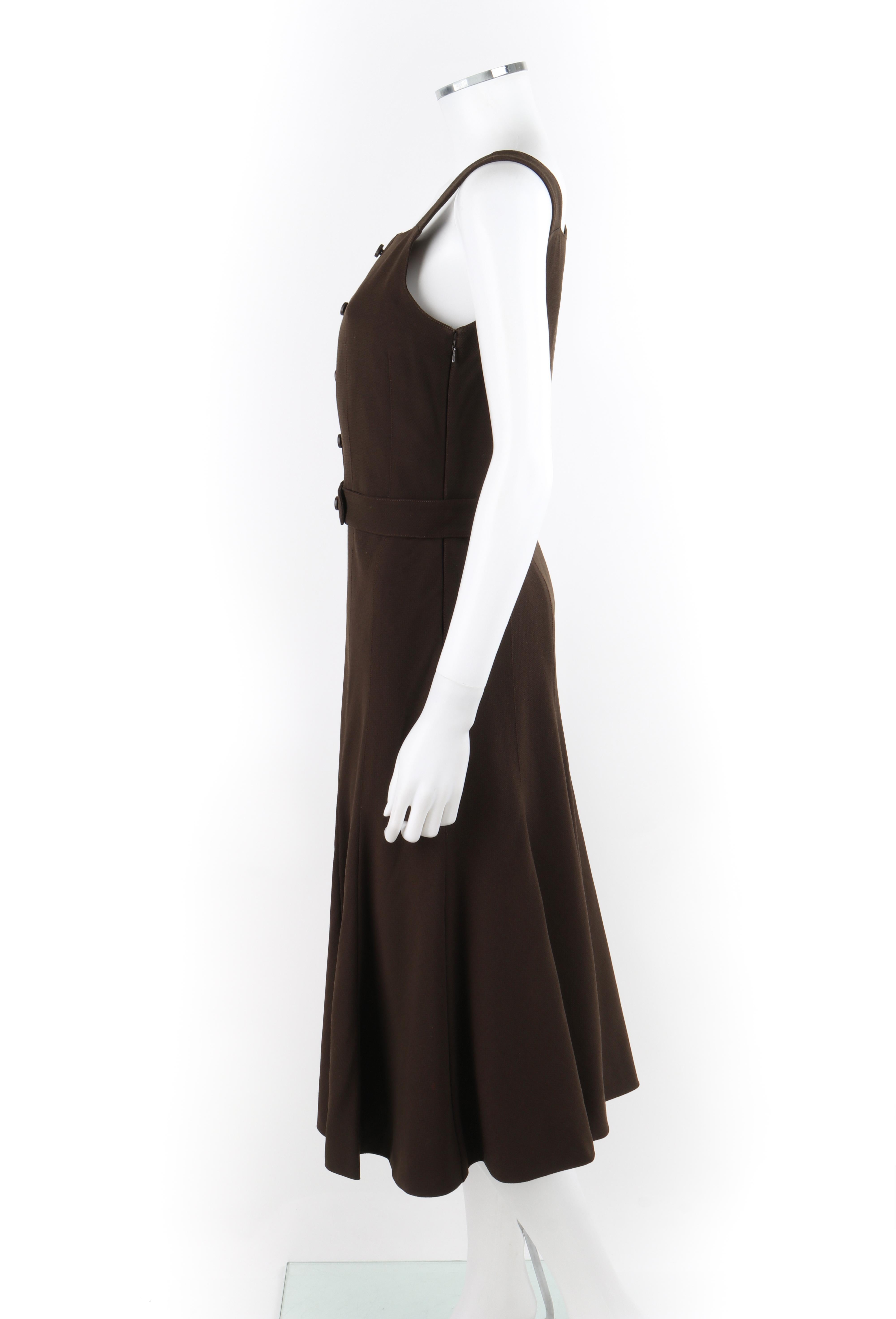 COURREGES c.1970s Hyperbole Brown Wool Sleeveless Button-Down Fit & Flare Dress For Sale 2