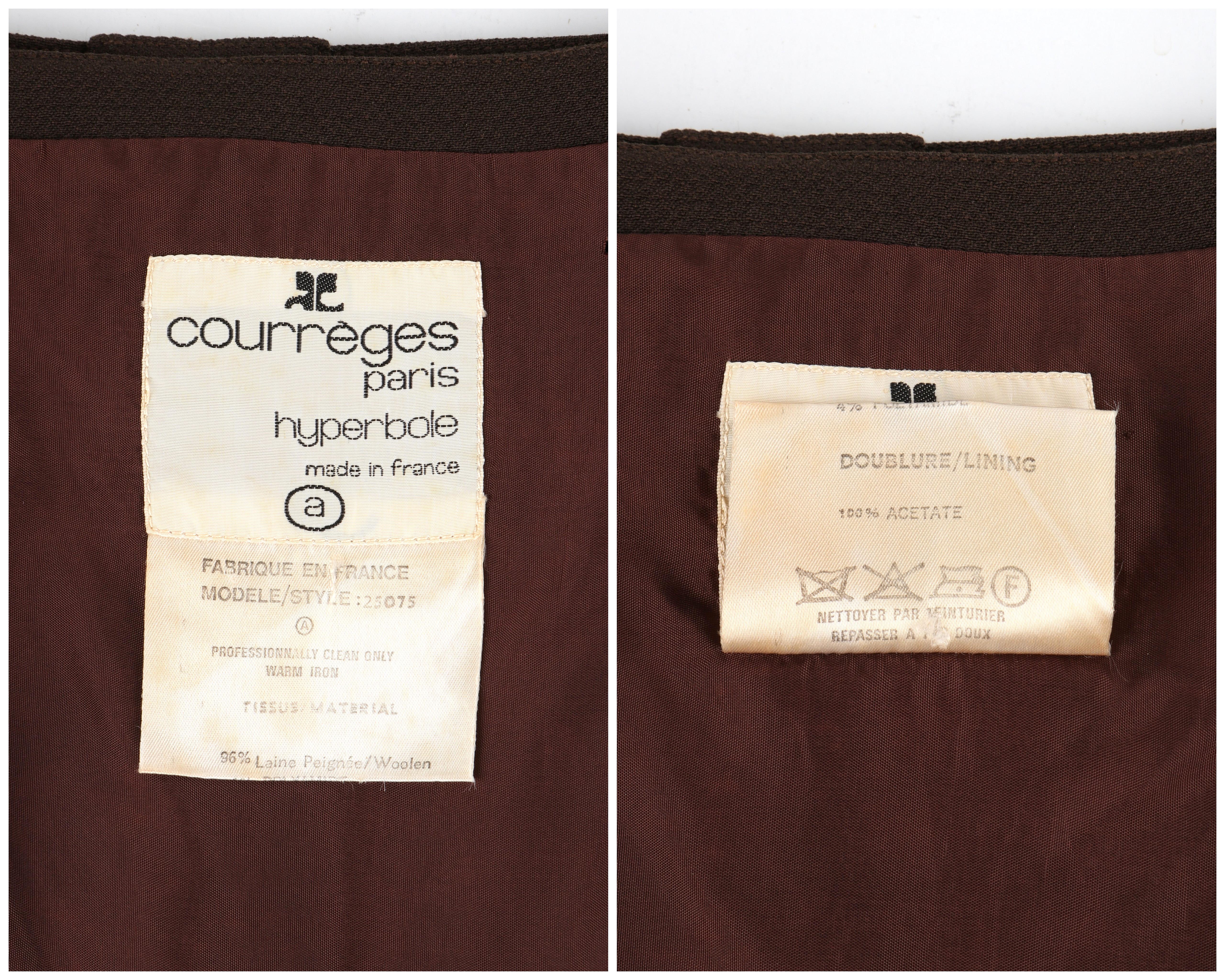 COURREGES c.1970s Hyperbole Brown Wool Sleeveless Button-Down Fit & Flare Dress For Sale 4