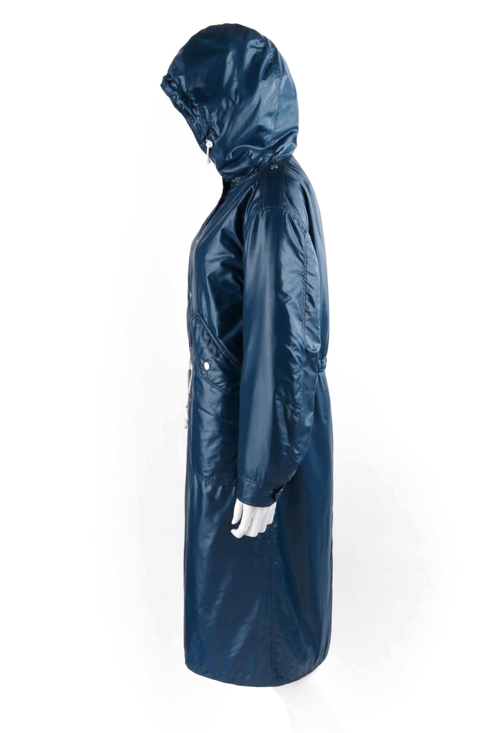 Women's COURREGES c.1970's Hyperbole Navy Blue Drawstring Windbreaker Parka Raincoat  For Sale