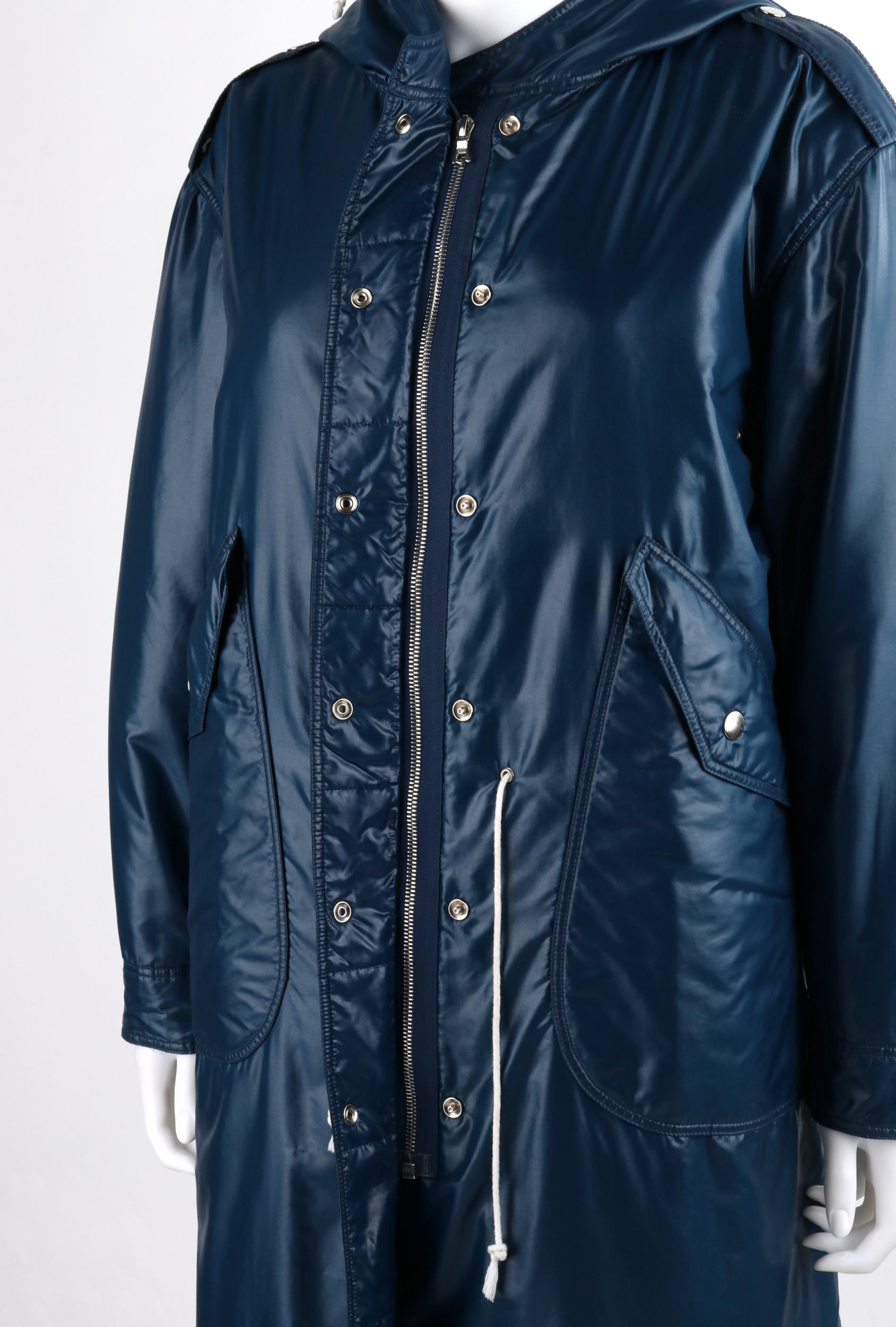 COURREGES c.1970's Hyperbole Navy Blue Drawstring Windbreaker Parka Raincoat  For Sale 1