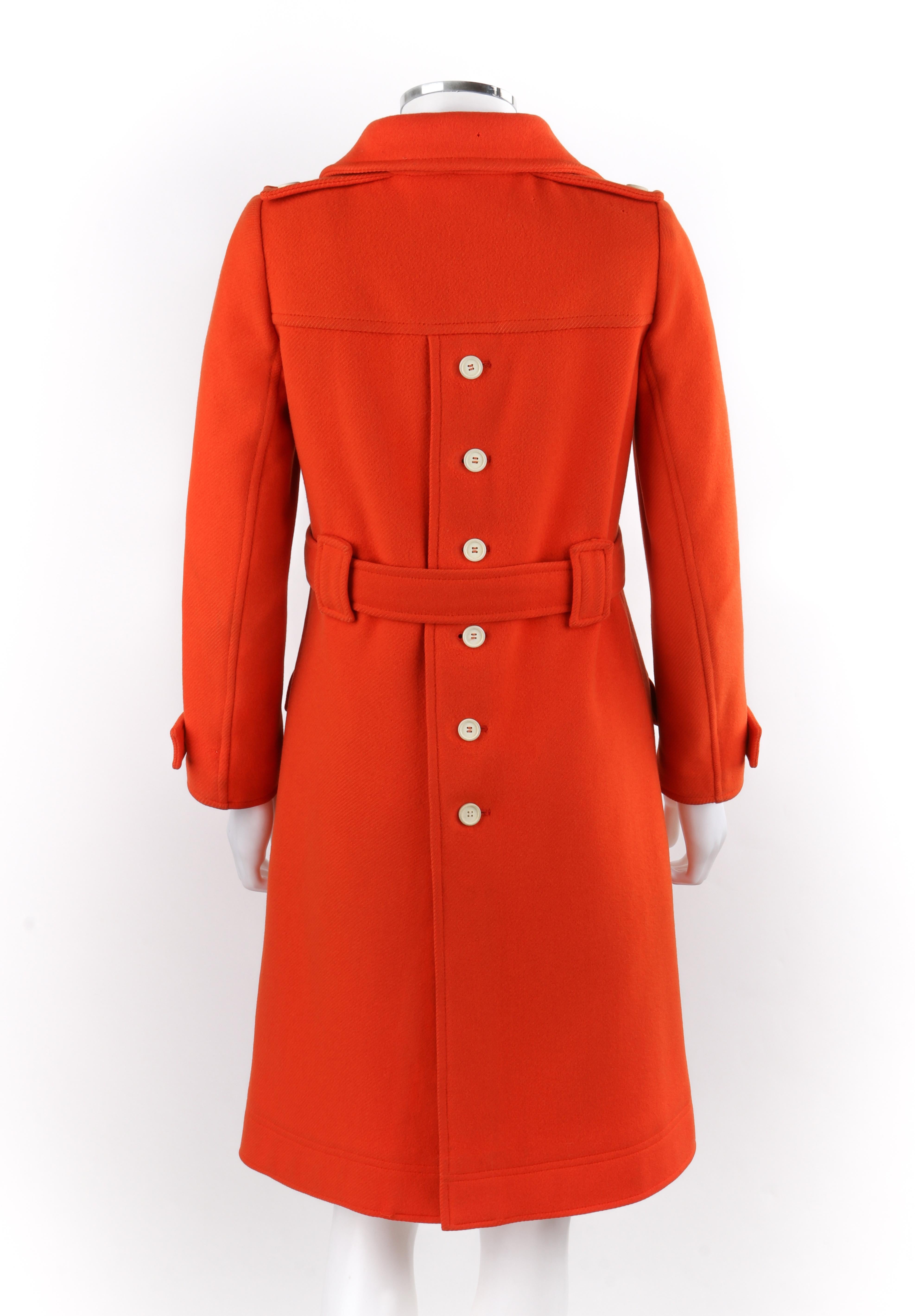 Women's COURREGES c.1970’s Hyperbole Orange Belted Button Front Coat Overcoat Numbered For Sale