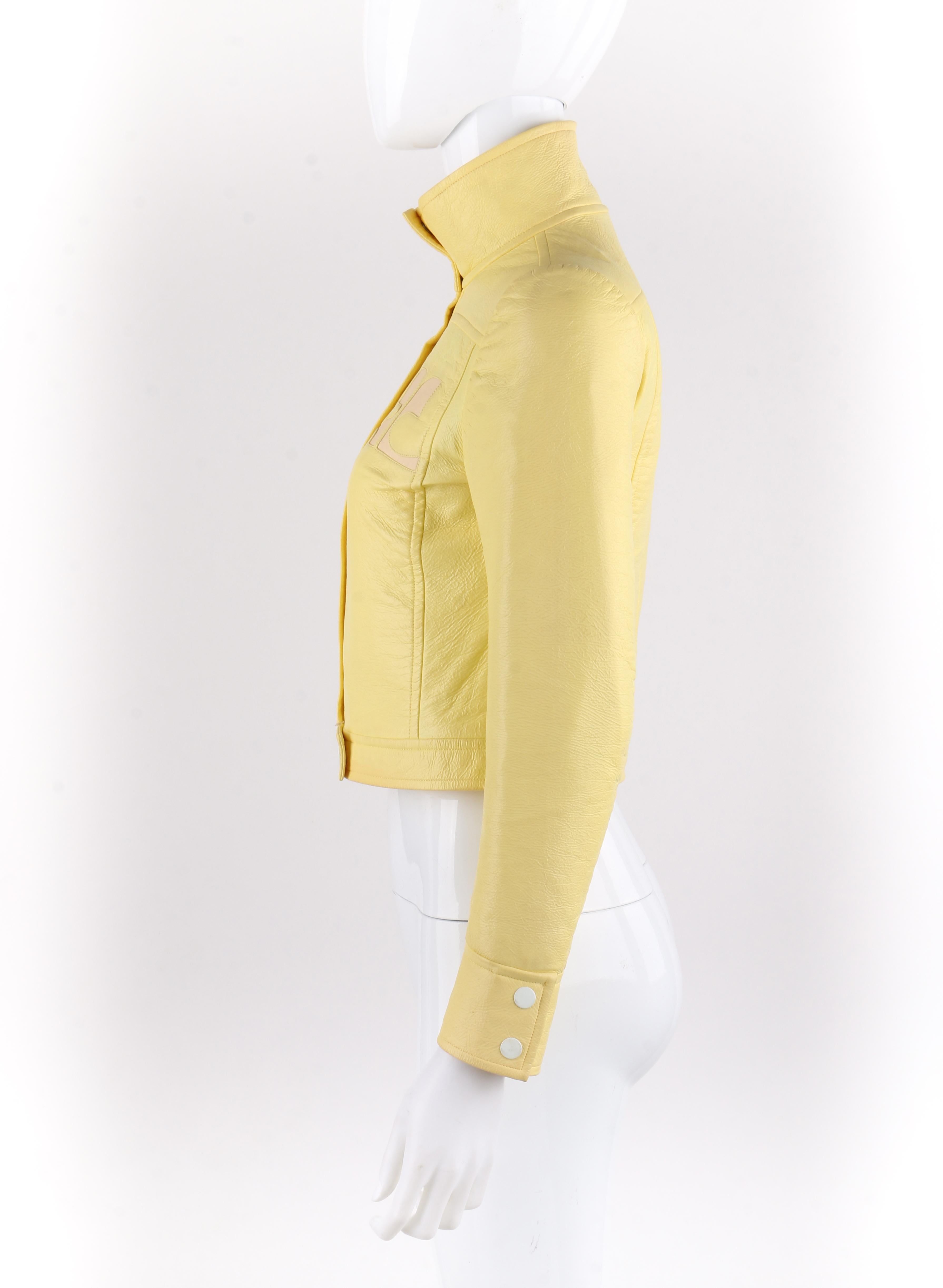 Women's COURREGES c.1970's Icterine Yellow Vinyl Mod Signature Logo Cropped Jacket