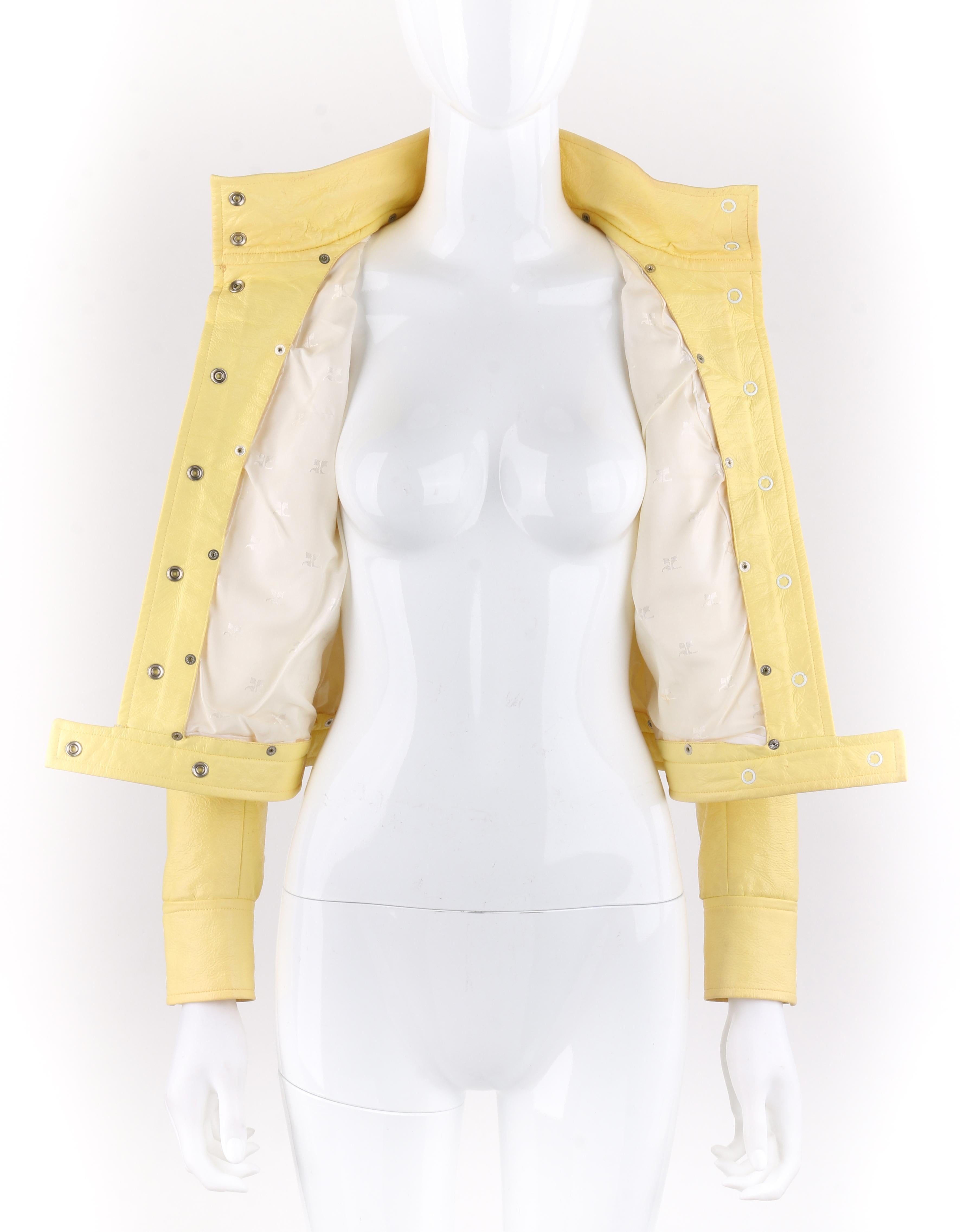 COURREGES c.1970's Icterine Yellow Vinyl Mod Signature Logo Cropped Jacket 1
