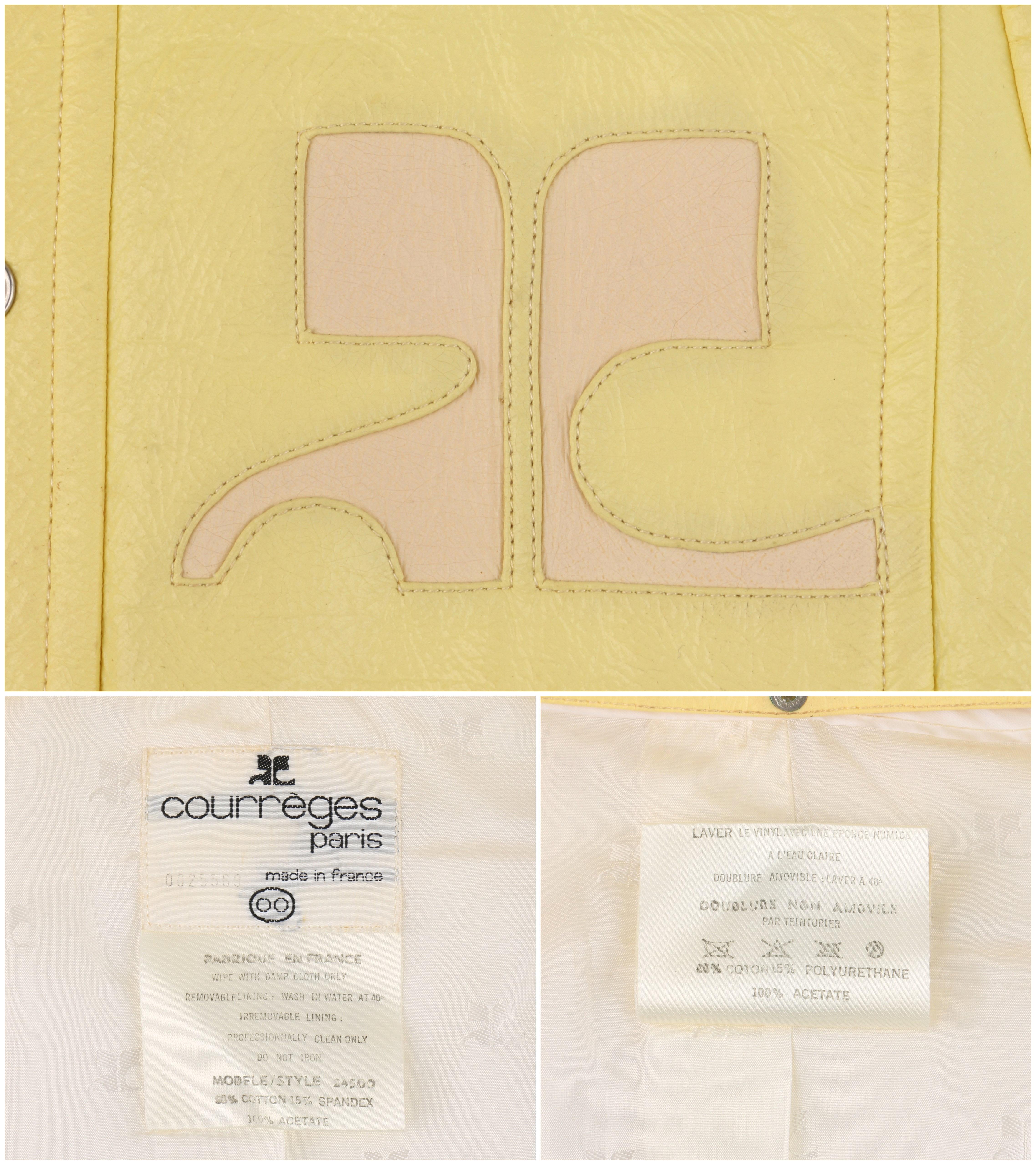 COURREGES c.1970's Icterine Yellow Vinyl Mod Signature Logo Cropped Jacket 2