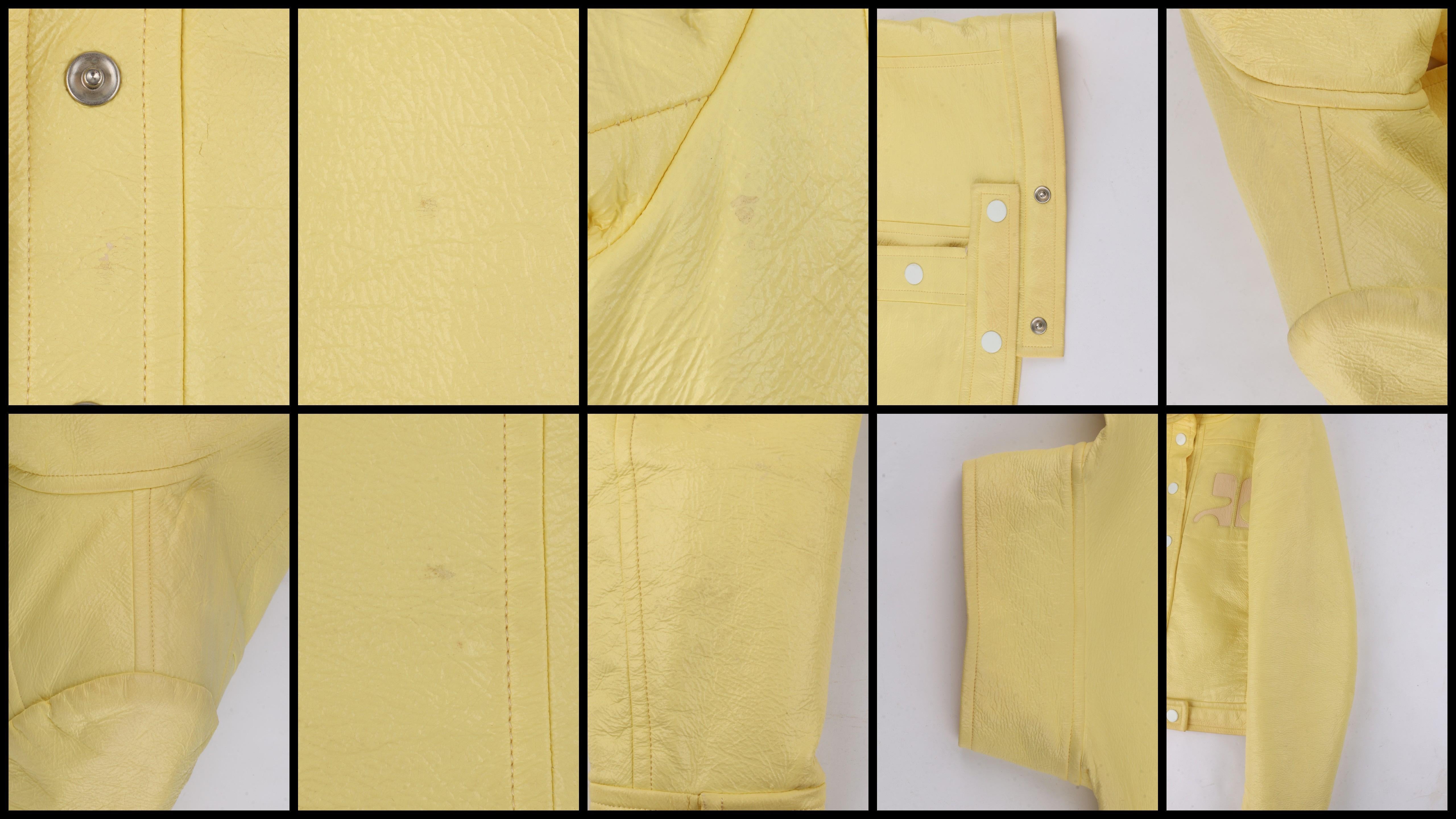 COURREGES c.1970's Icterine Yellow Vinyl Mod Signature Logo Cropped Jacket 4