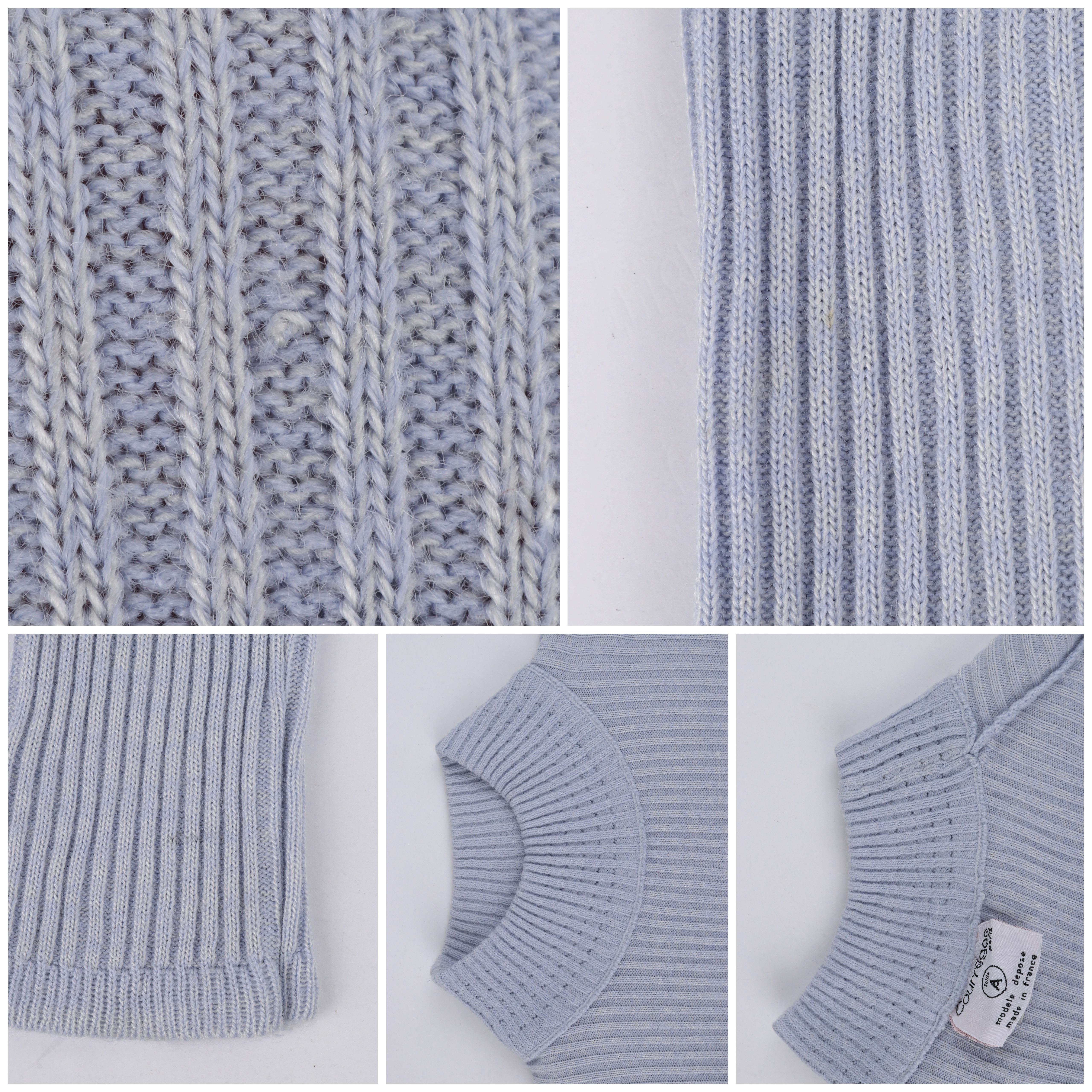 COURREGES c.1970's Light Blue Stretch Knit Mock Neck Long Sleeve Sweater Top  5