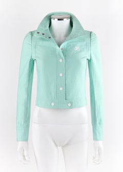 COURREGES c.1970’s Mint Blue Signature Logo Mod Cropped Jacket