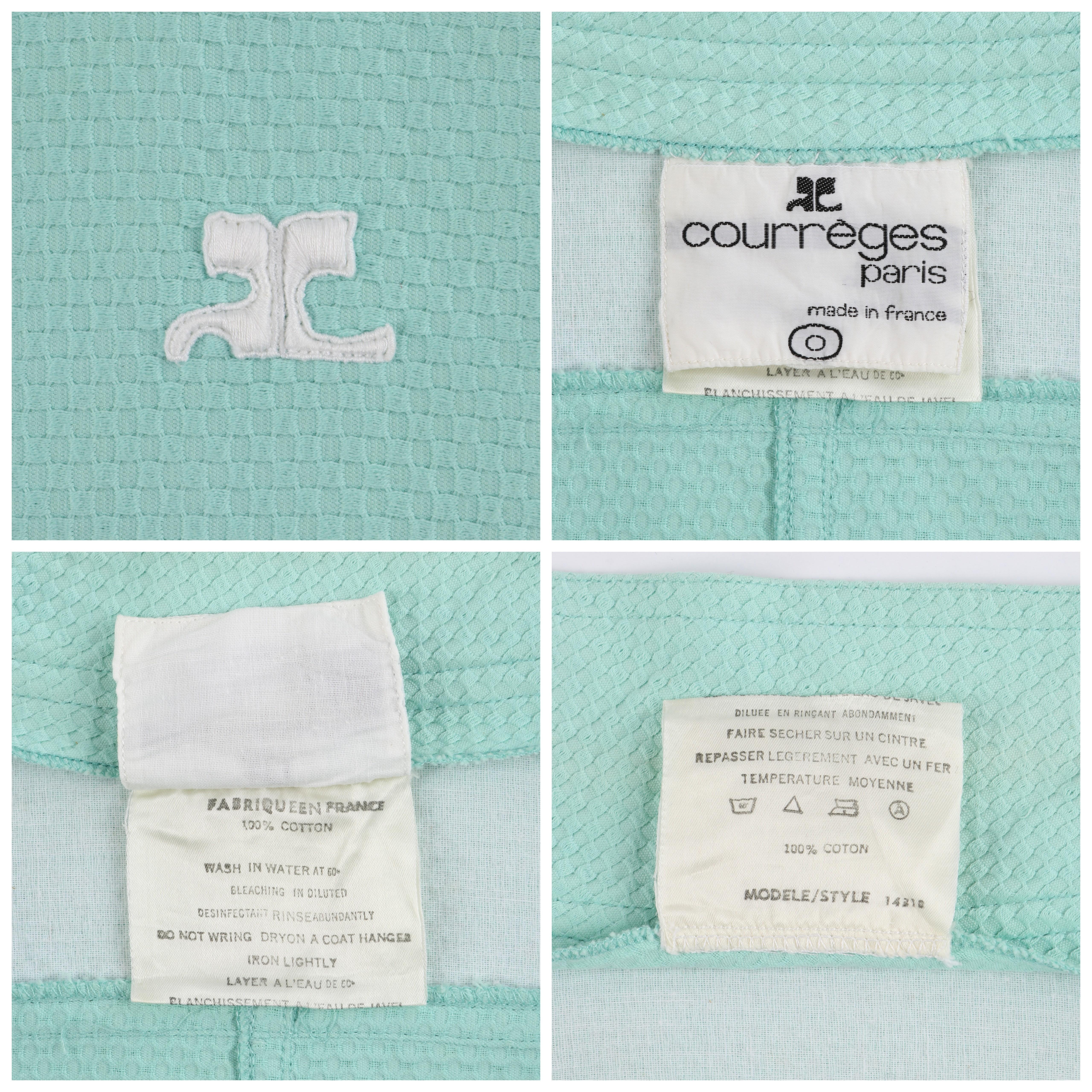 Women's COURREGES c.1970’s Mint Blue Signature Logo Mod Cropped Jacket For Sale