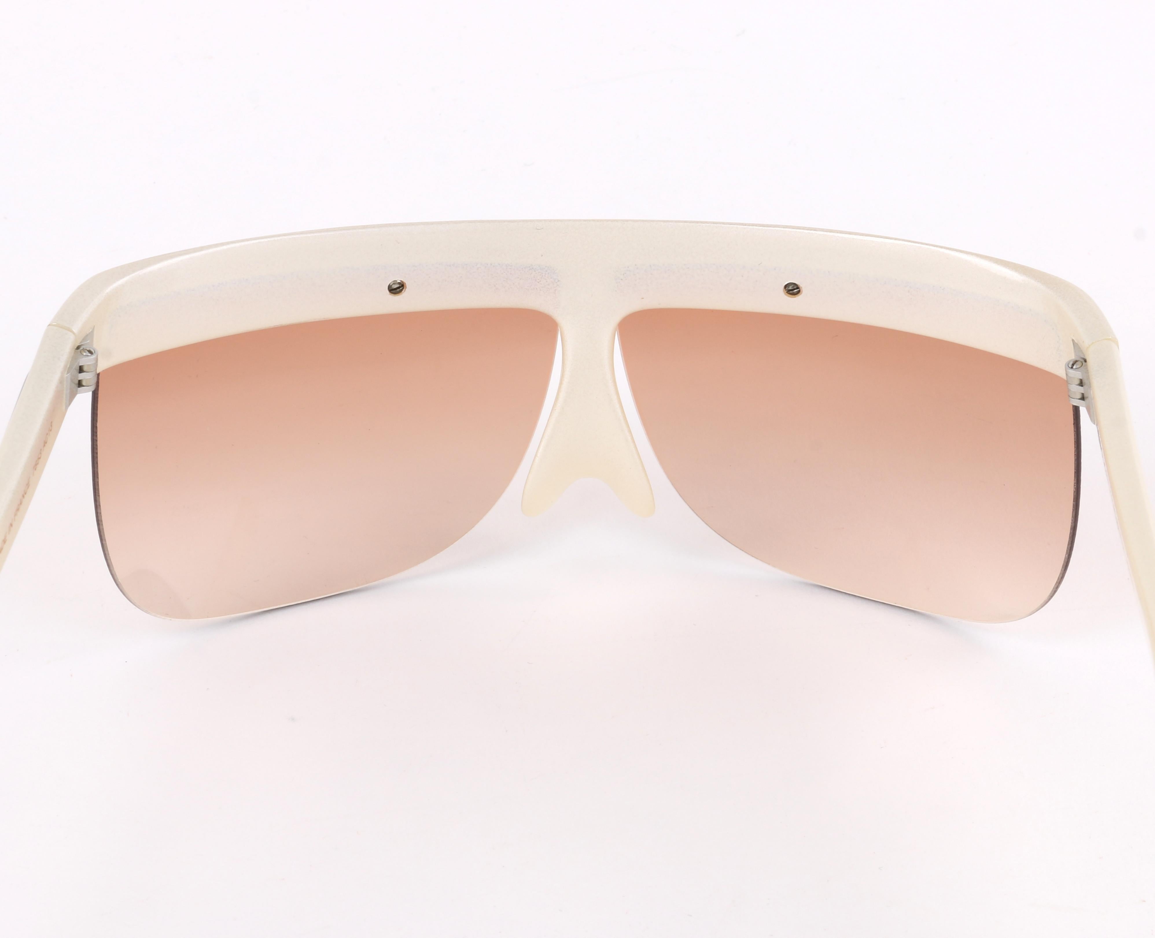 Women's or Men's COURREGES c.1970's Off White Plastic Half Frame Futuristic Sunglasses 7853