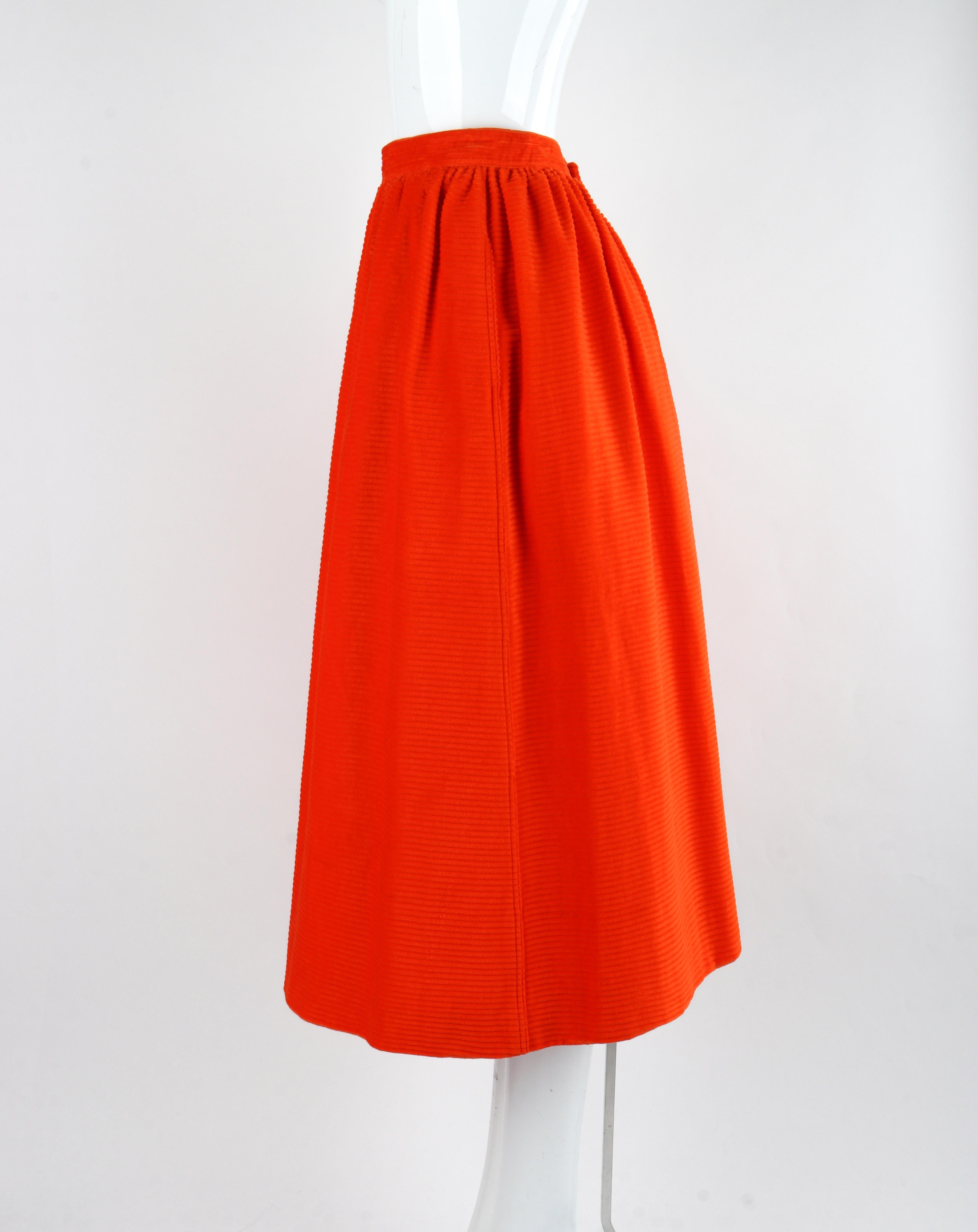 COURREGES c.1970's Orange Corduroy Button Up Jacket Blazer Skirt Suit Set w/Tags For Sale 6