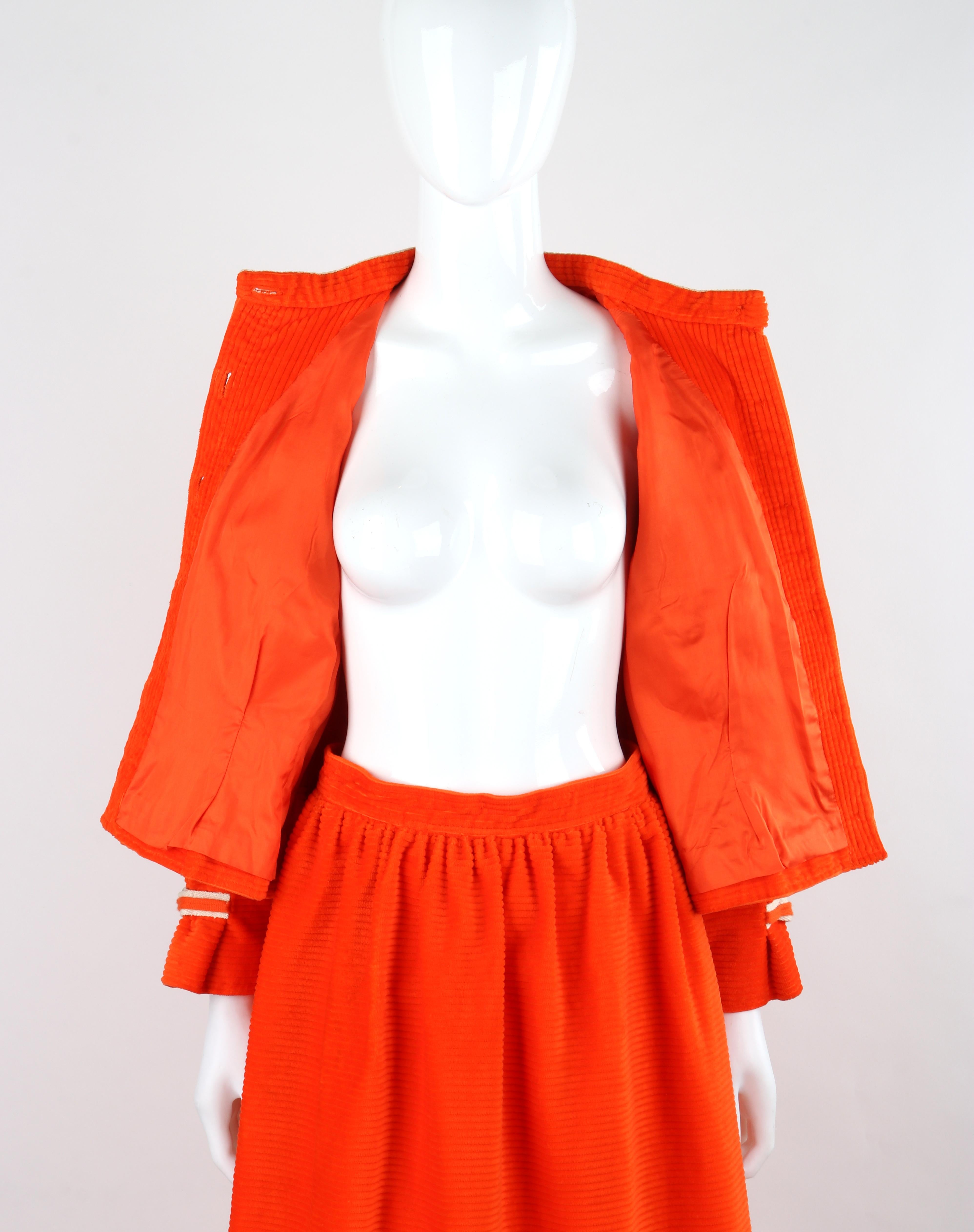 COURREGES c.1970's Orange Corduroy Button Up Jacket Blazer Skirt Suit Set w/Tags For Sale 7