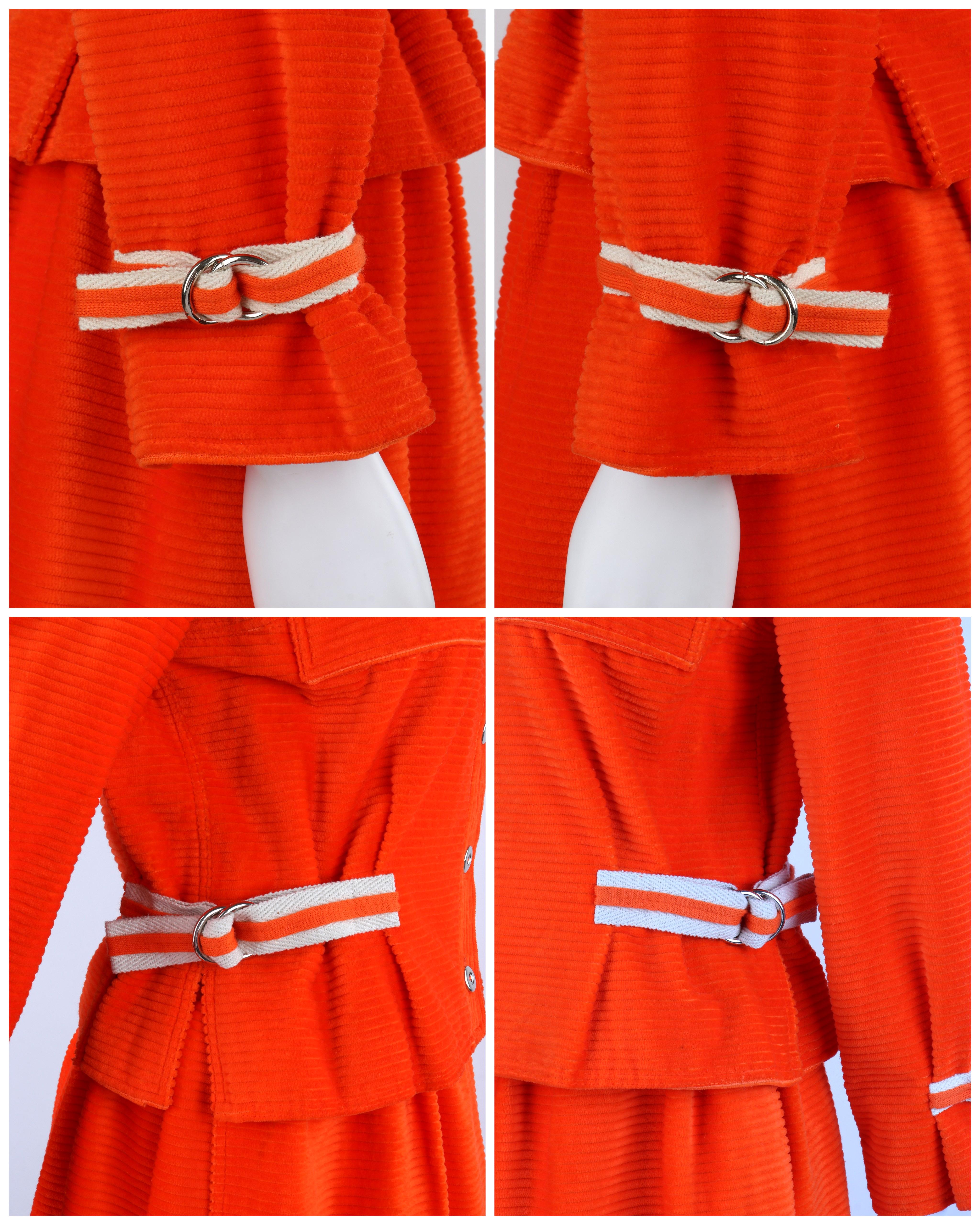 COURREGES c.1970's Orange Corduroy Button Up Jacket Blazer Skirt Suit Set w/Tags For Sale 8