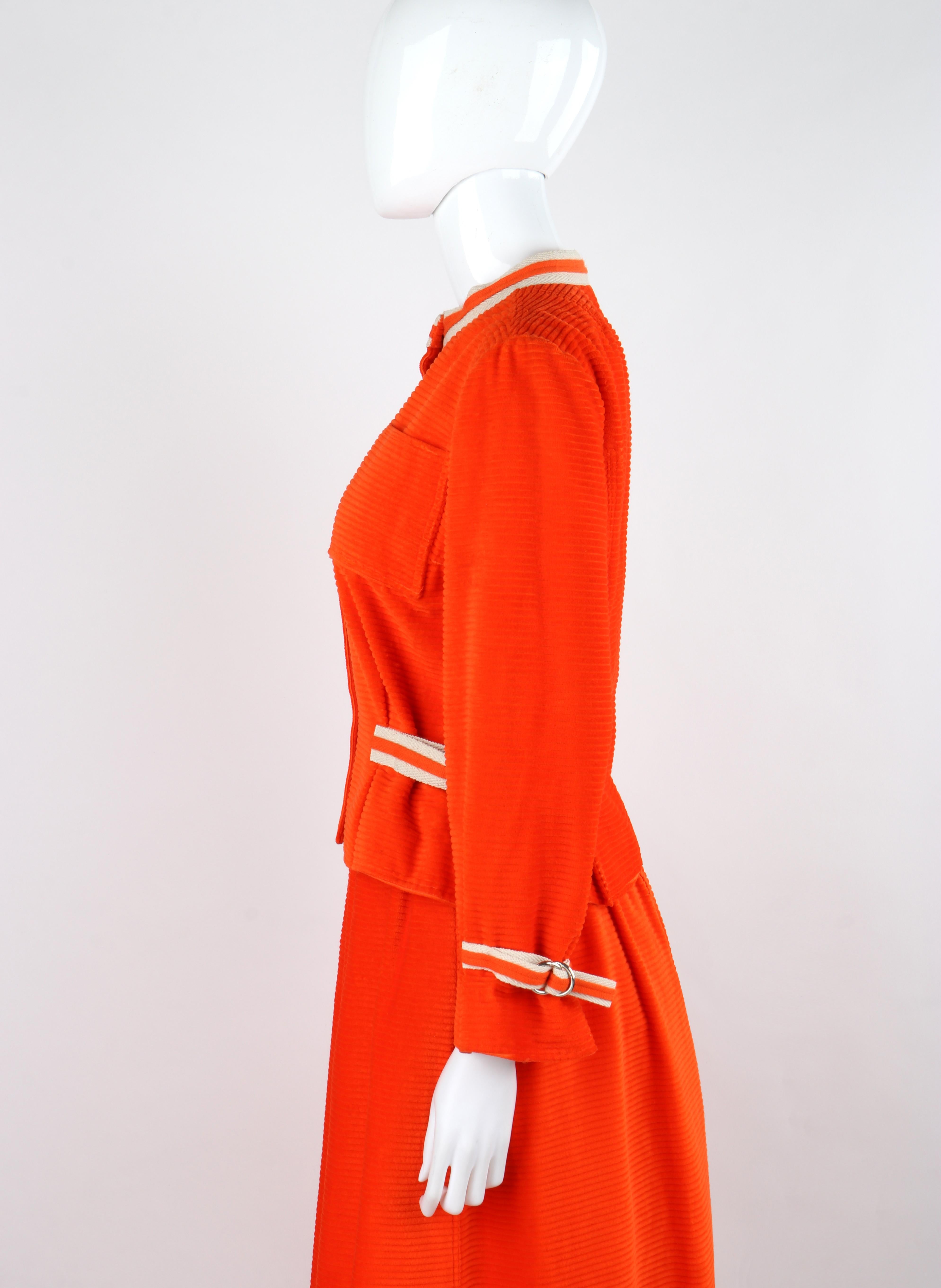 COURREGES c.1970's Orange Corduroy Button Up Jacket Blazer Skirt Suit Set w/Tags For Sale 2