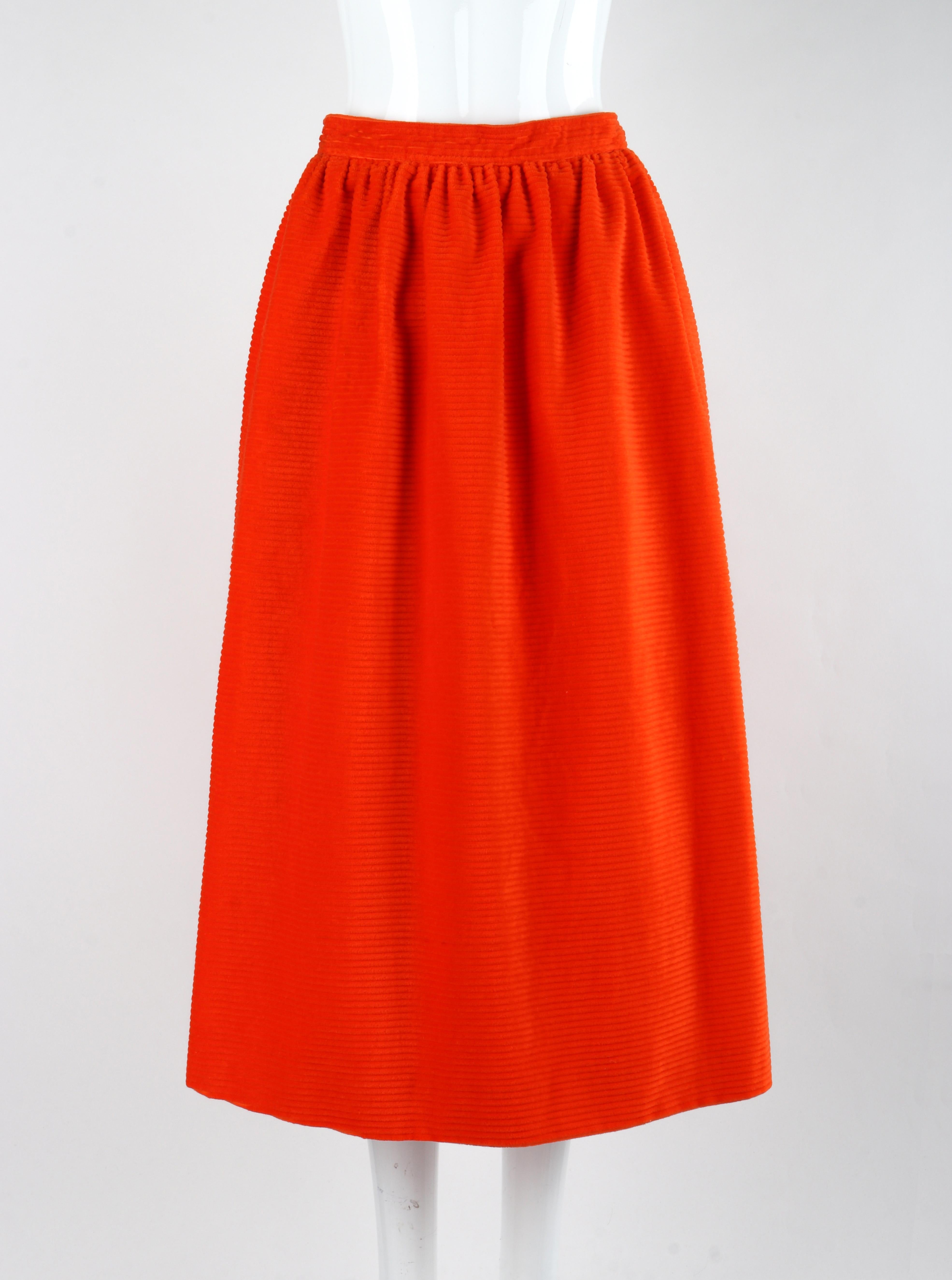 COURREGES c.1970's Orange Corduroy Button Up Jacket Blazer Skirt Suit Set w/Tags For Sale 3