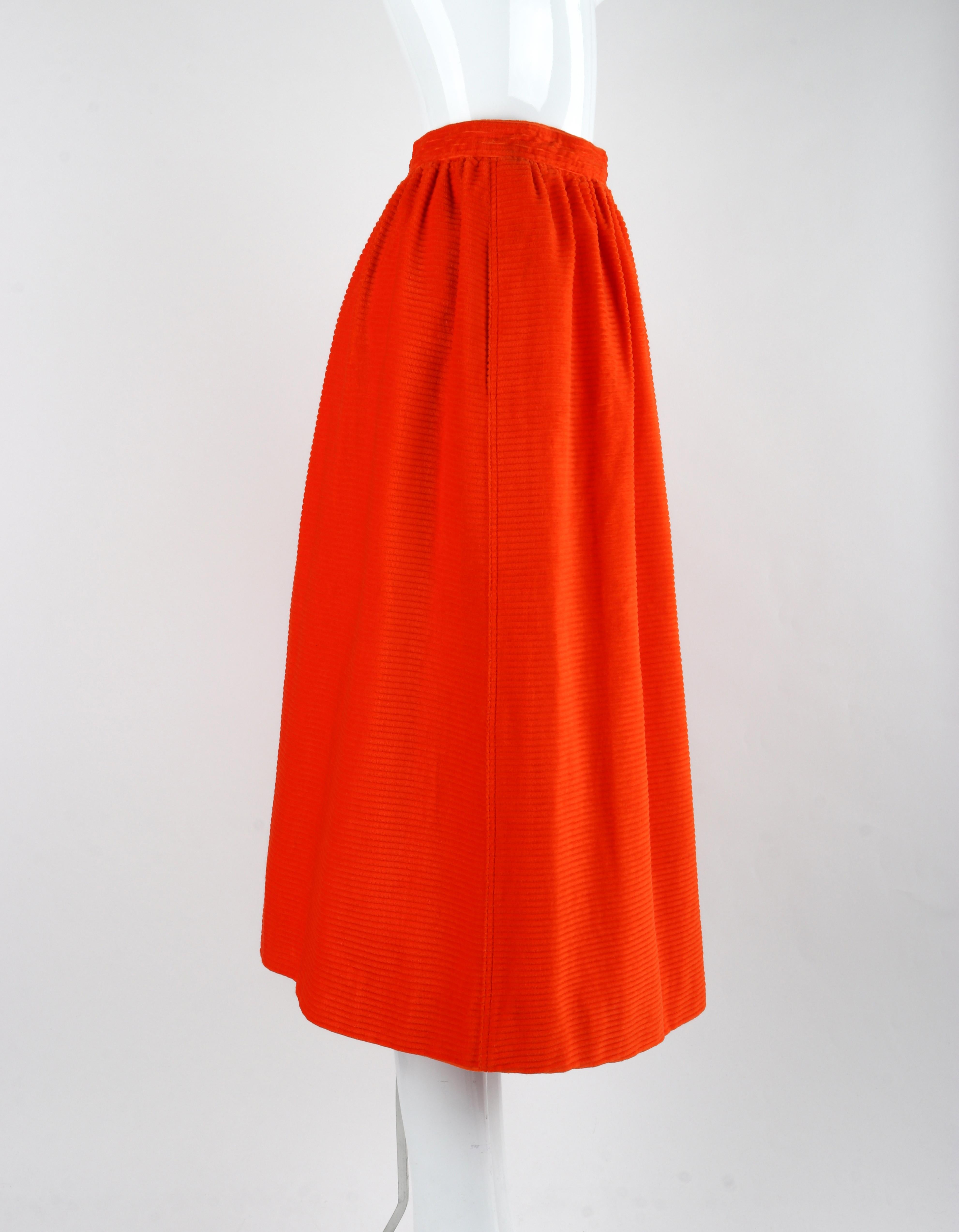 COURREGES c.1970's Orange Corduroy Button Up Jacket Blazer Skirt Suit Set w/Tags For Sale 4