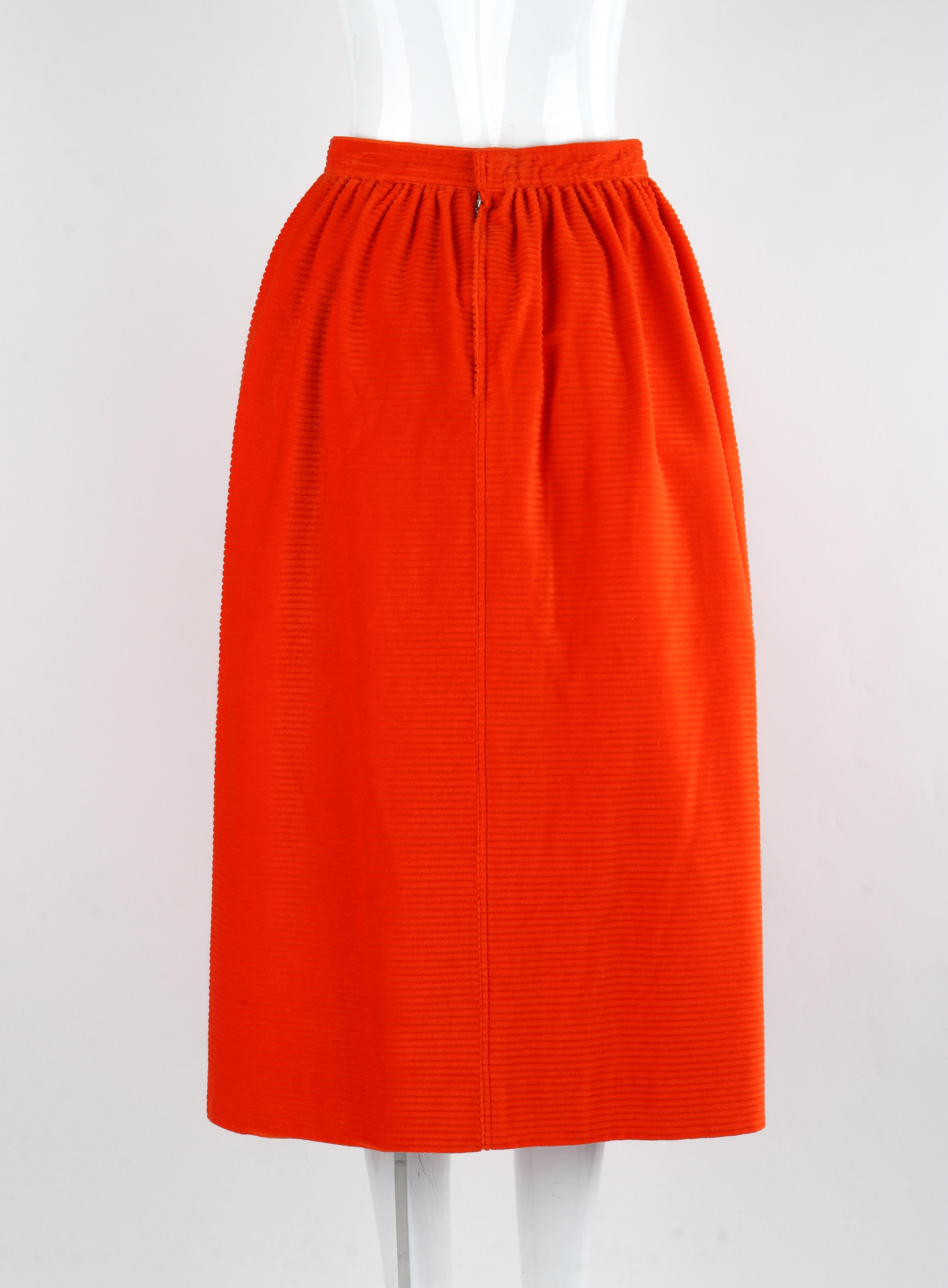 COURREGES c.1970's Orange Corduroy Button Up Jacket Blazer Skirt Suit Set w/Tags For Sale 5
