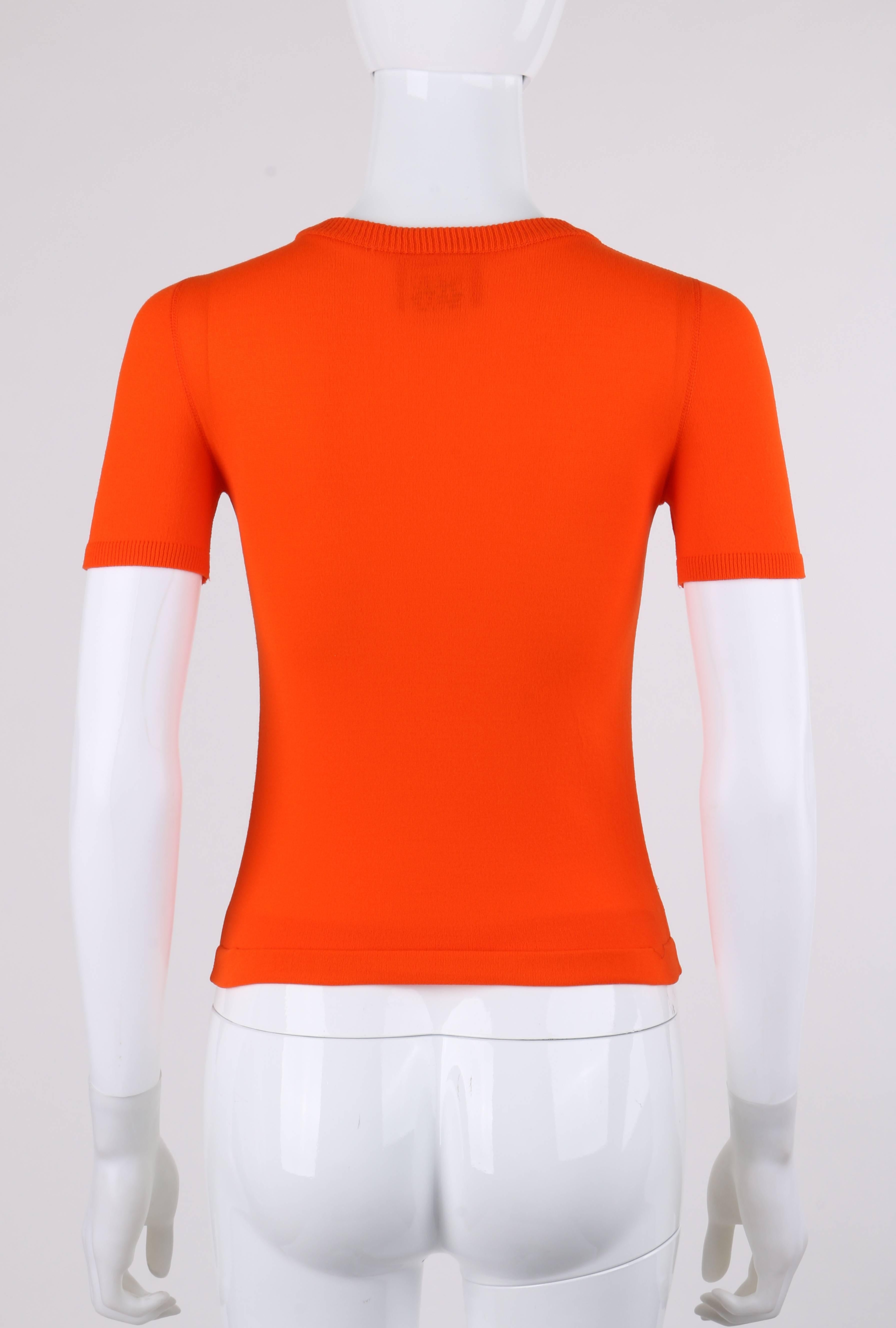 COURREGES c.1970's Orange Knit Short Sleeve Crewneck Top Signature Logo In Excellent Condition In Thiensville, WI