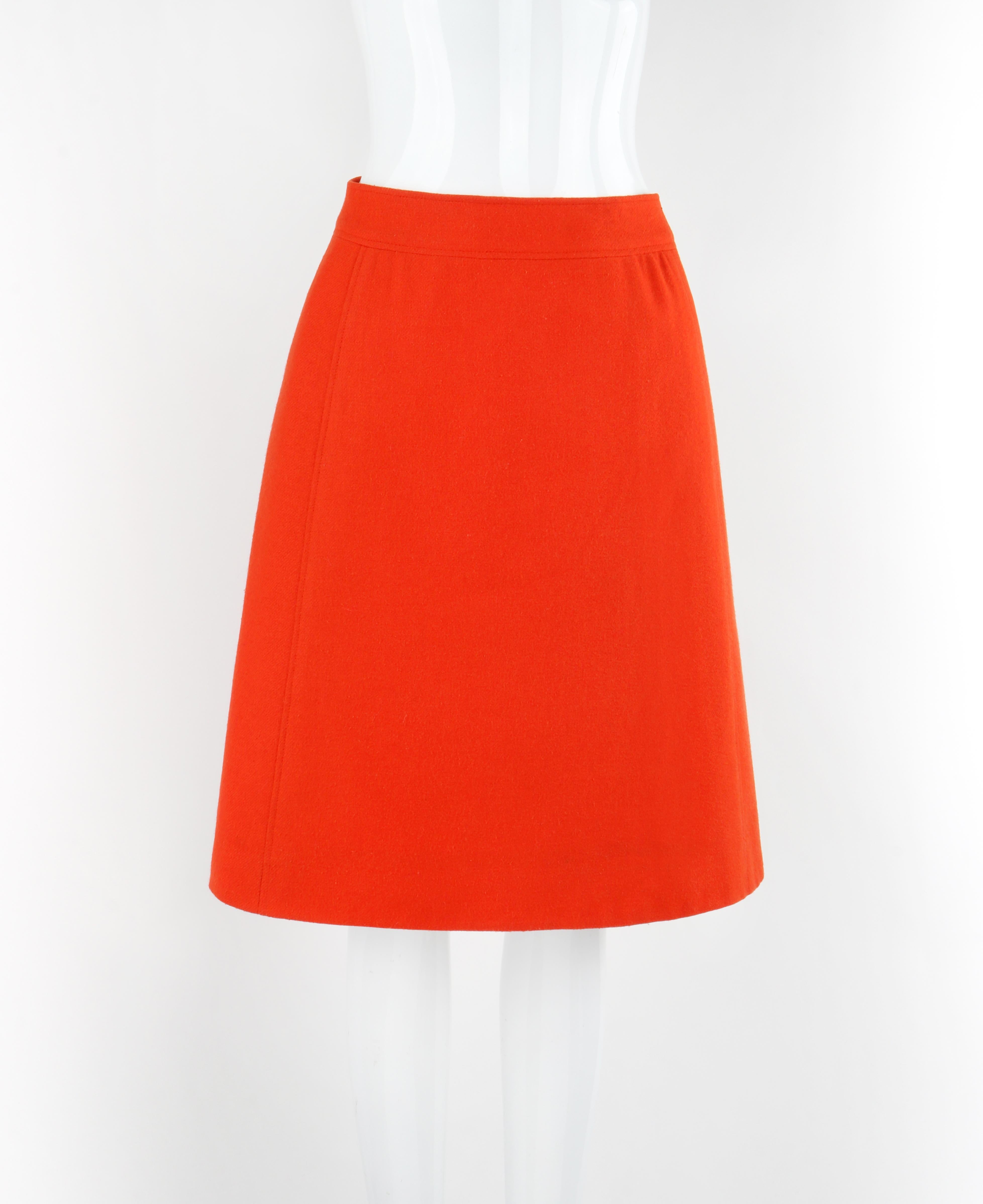 COURREGES c.1970's Orange Wool Classic Tailored A-Line Knee Length Skirt In Good Condition For Sale In Thiensville, WI