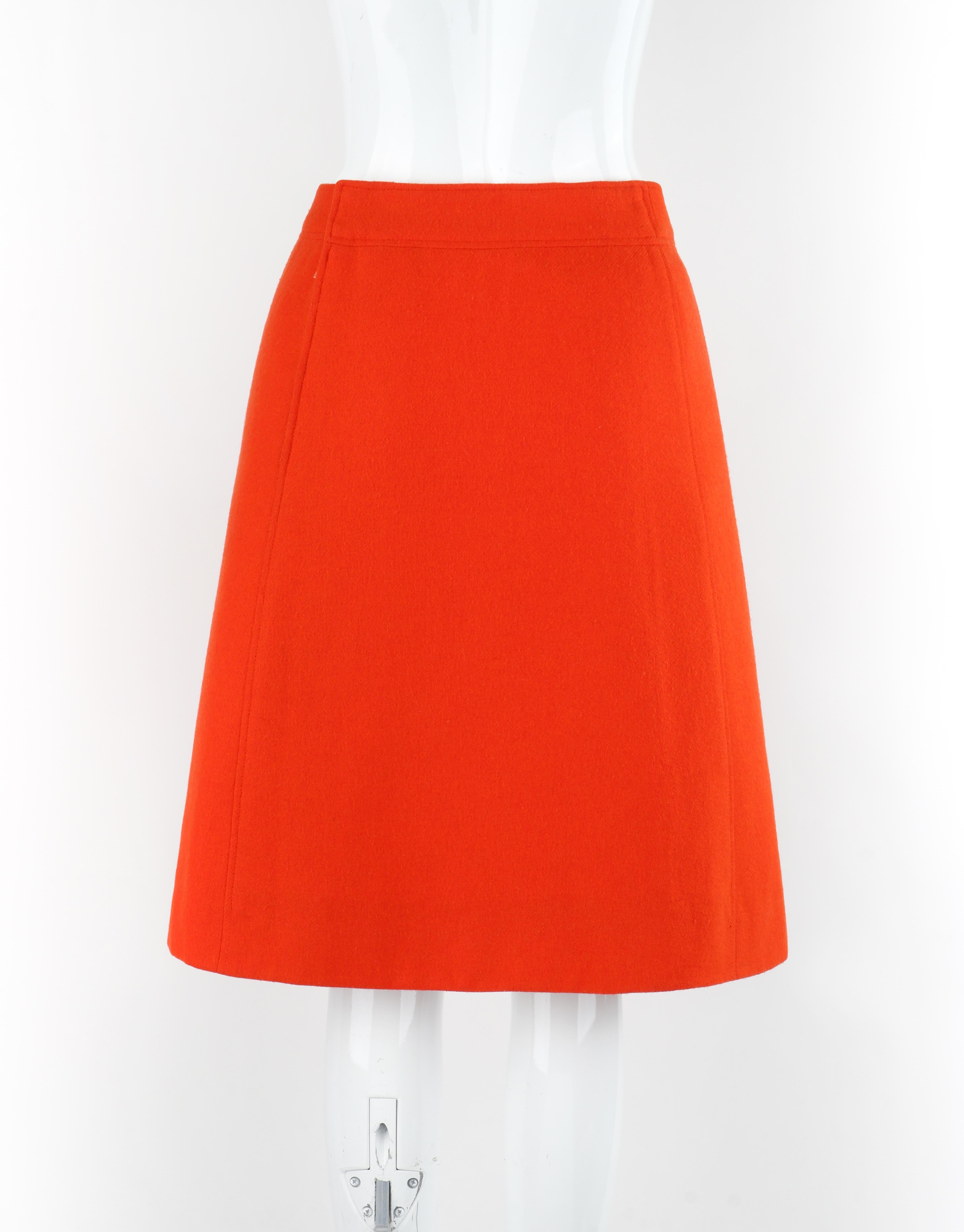 COURREGES c.1970's Orange Wool Classic Tailored A-Line Knee Length Skirt For Sale 1