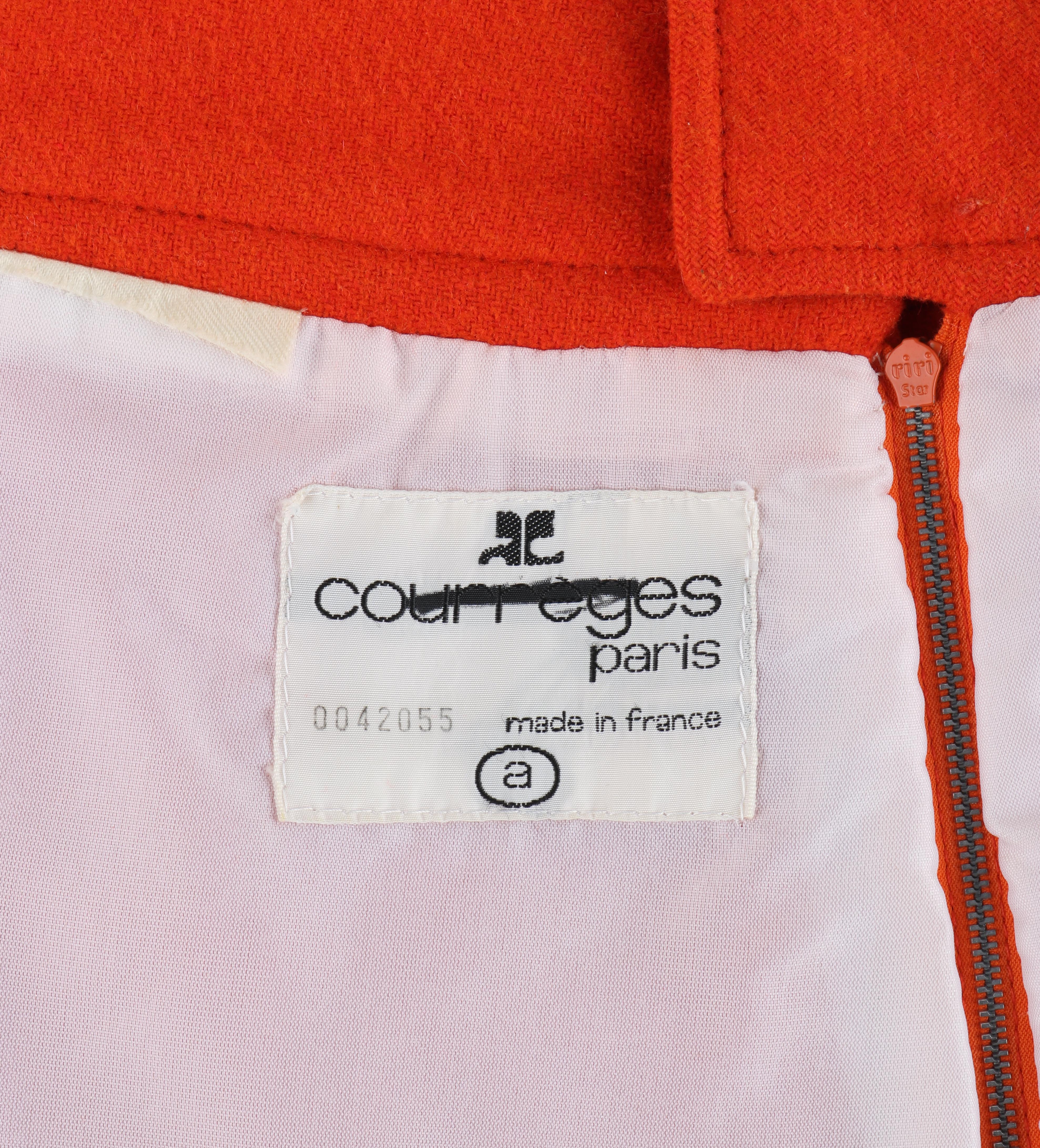 COURREGES c.1970's Orange Wool Classic Tailored A-Line Knee Length Skirt en vente 2