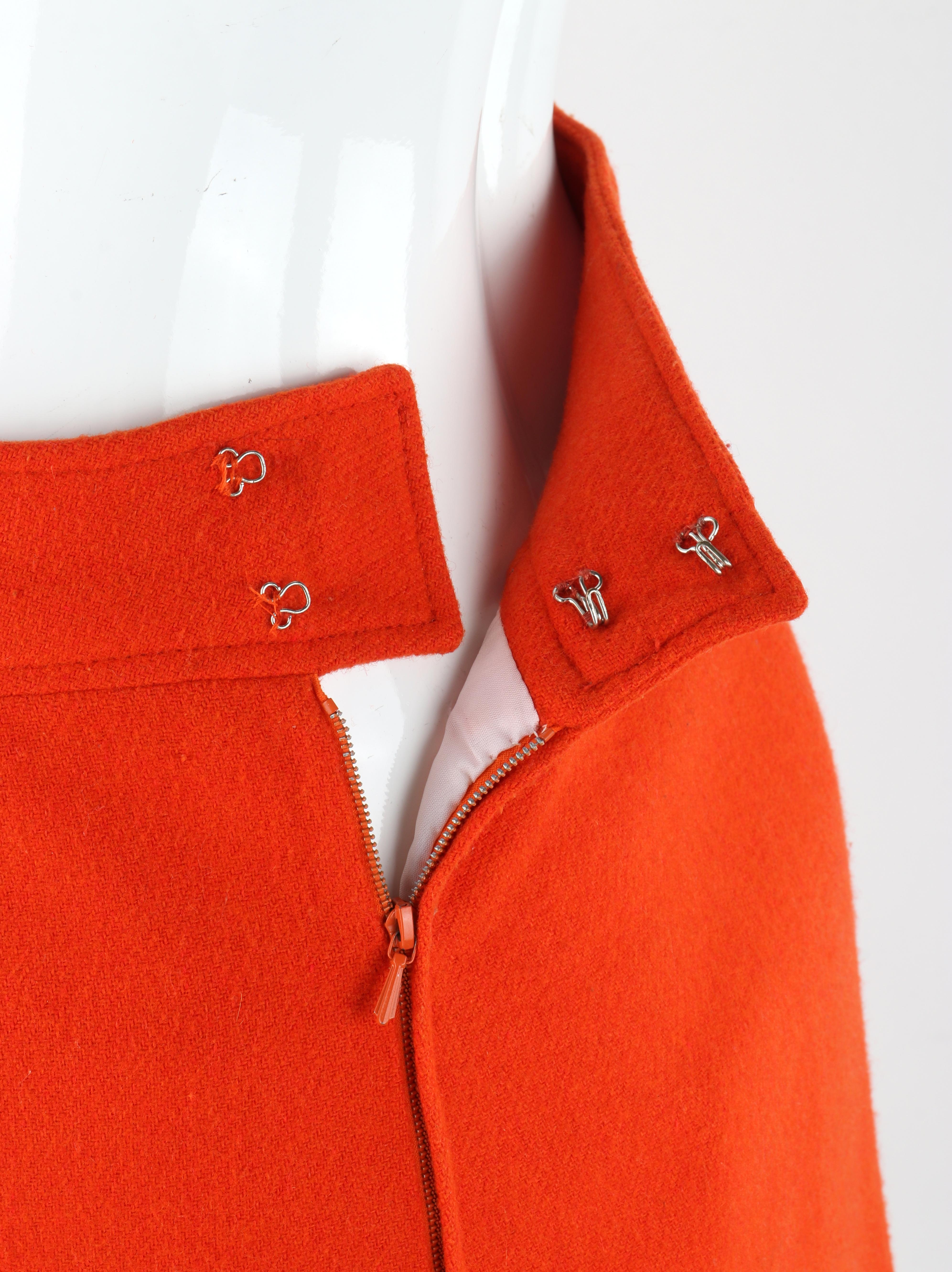 COURREGES um 1970 Orangefarbene Wolle Classic Tailored A-Line Knielanger Rock im Angebot 4