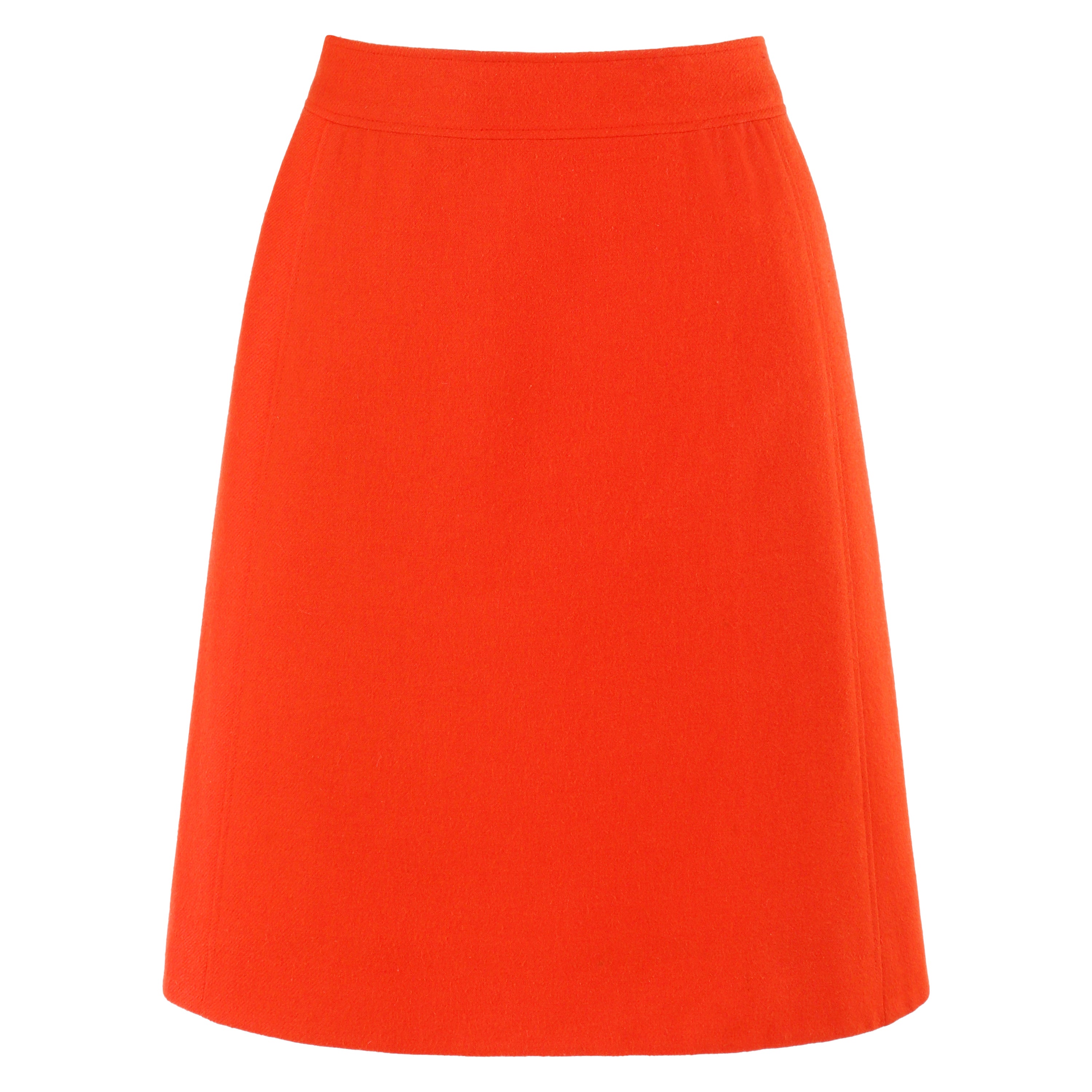 COURREGES, anni '70 circa, Gonna classica sartoriale al ginocchio in lana arancione