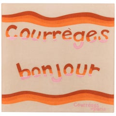 Vintage COURREGES c.1970’s Pink Tan Orange “Courreges Bonjour” Paris Square Scarf