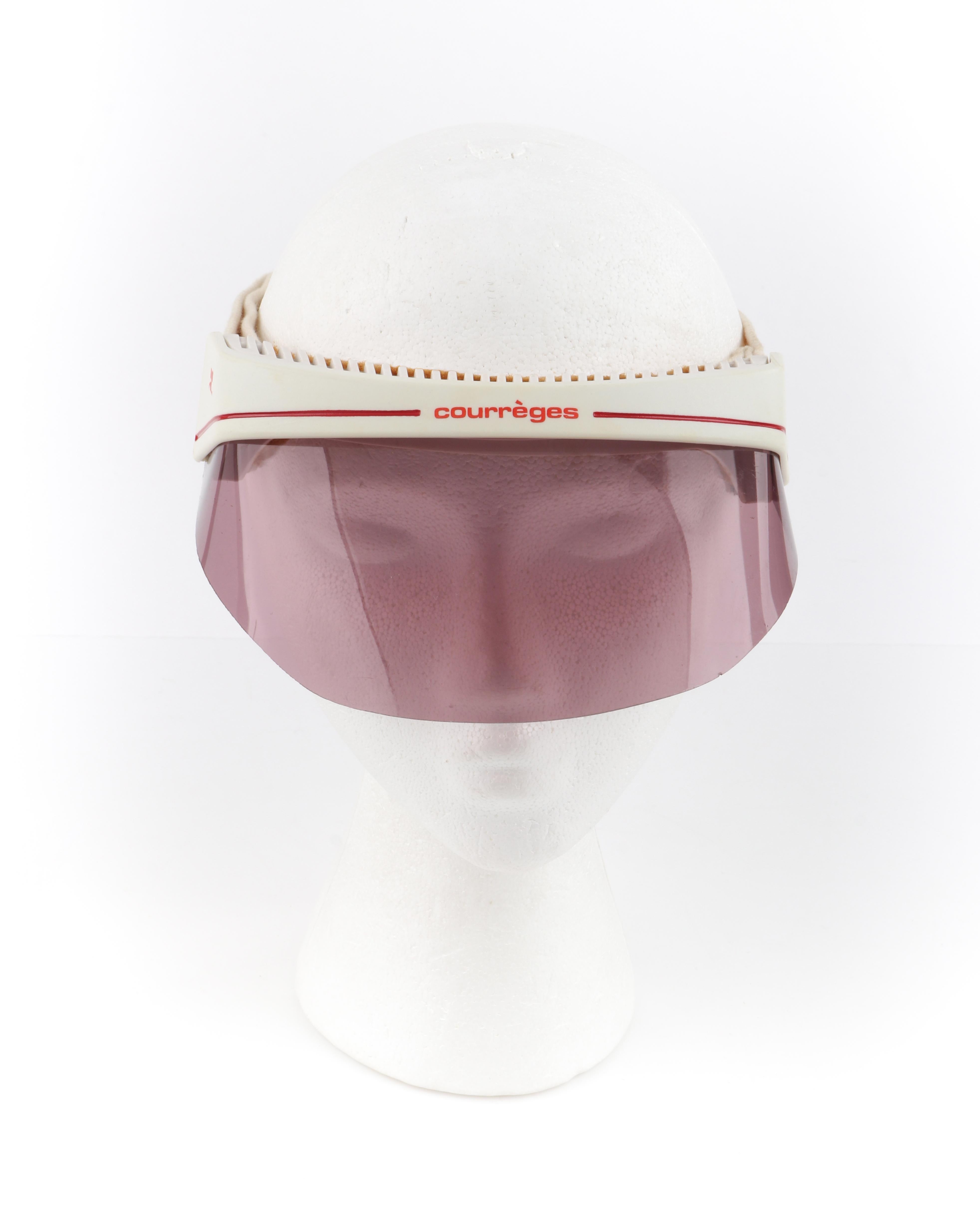 Brown COURREGES c.1970’s Purple White Signature Logo Ski Face Shield Visor Hat Goggles