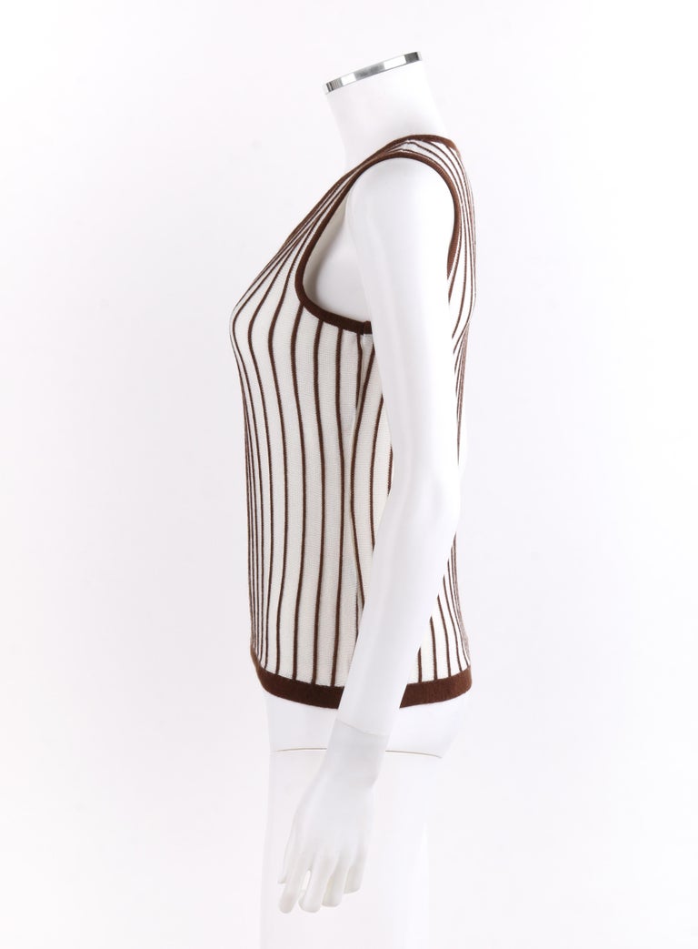 COURREGES c.1970's Sleeveless V-Neck Striped Knit Sweater Vest Tank Top ...