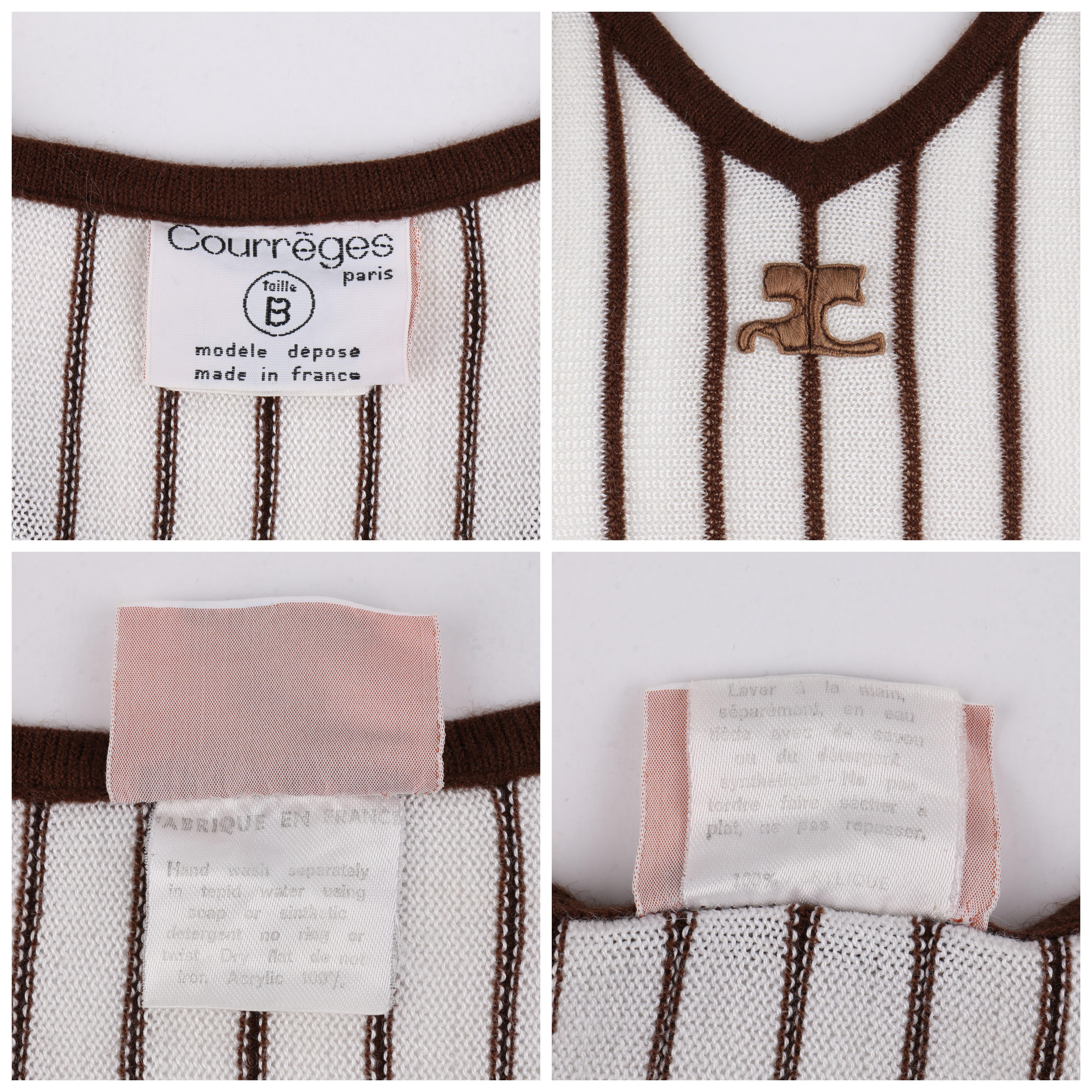 Gray COURREGES c.1970's Sleeveless V-Neck Striped Knit Sweater Vest Tank Top