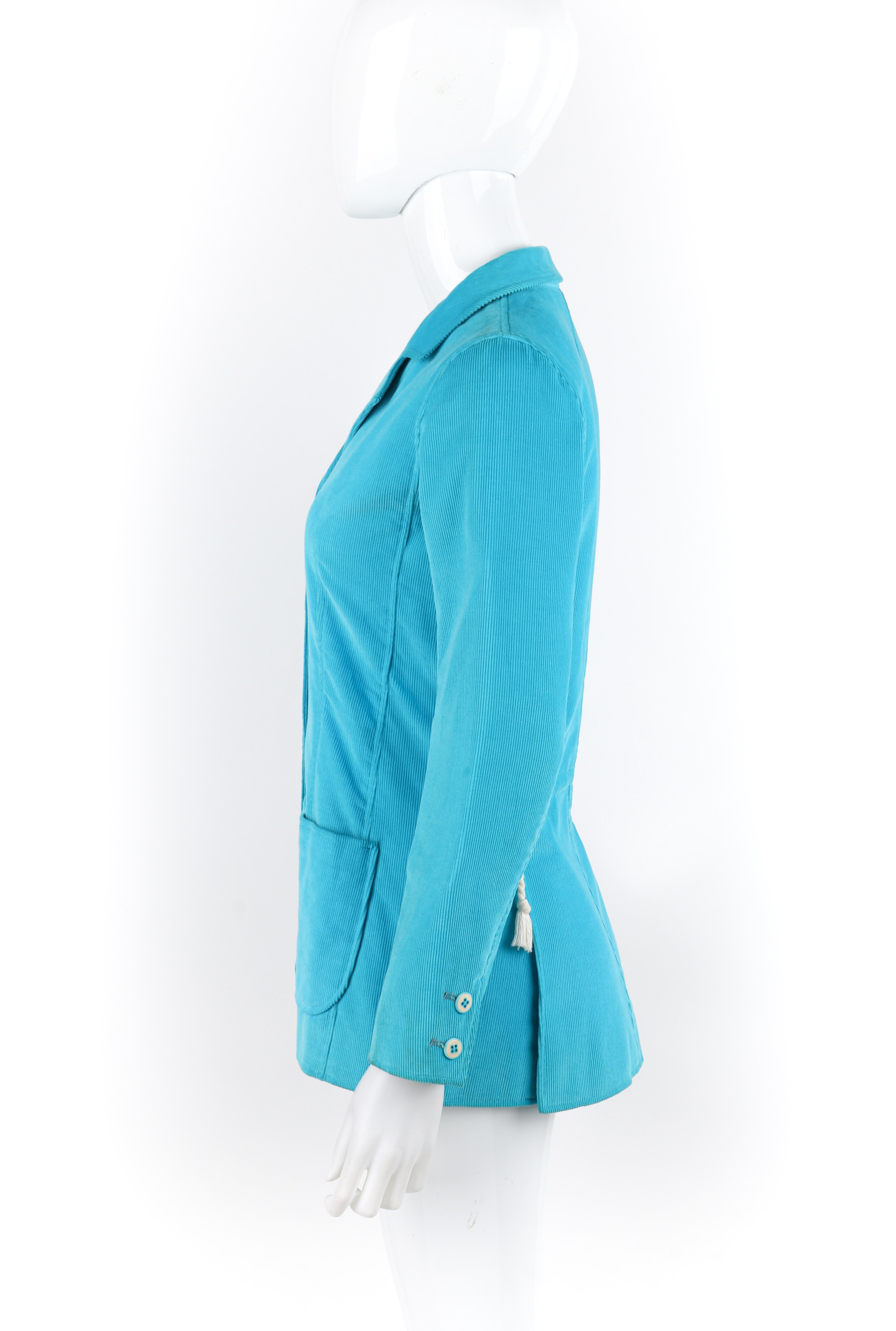 Women's COURREGES c.1970s Teal Corduroy Button-Down Collared Blazer Jacket