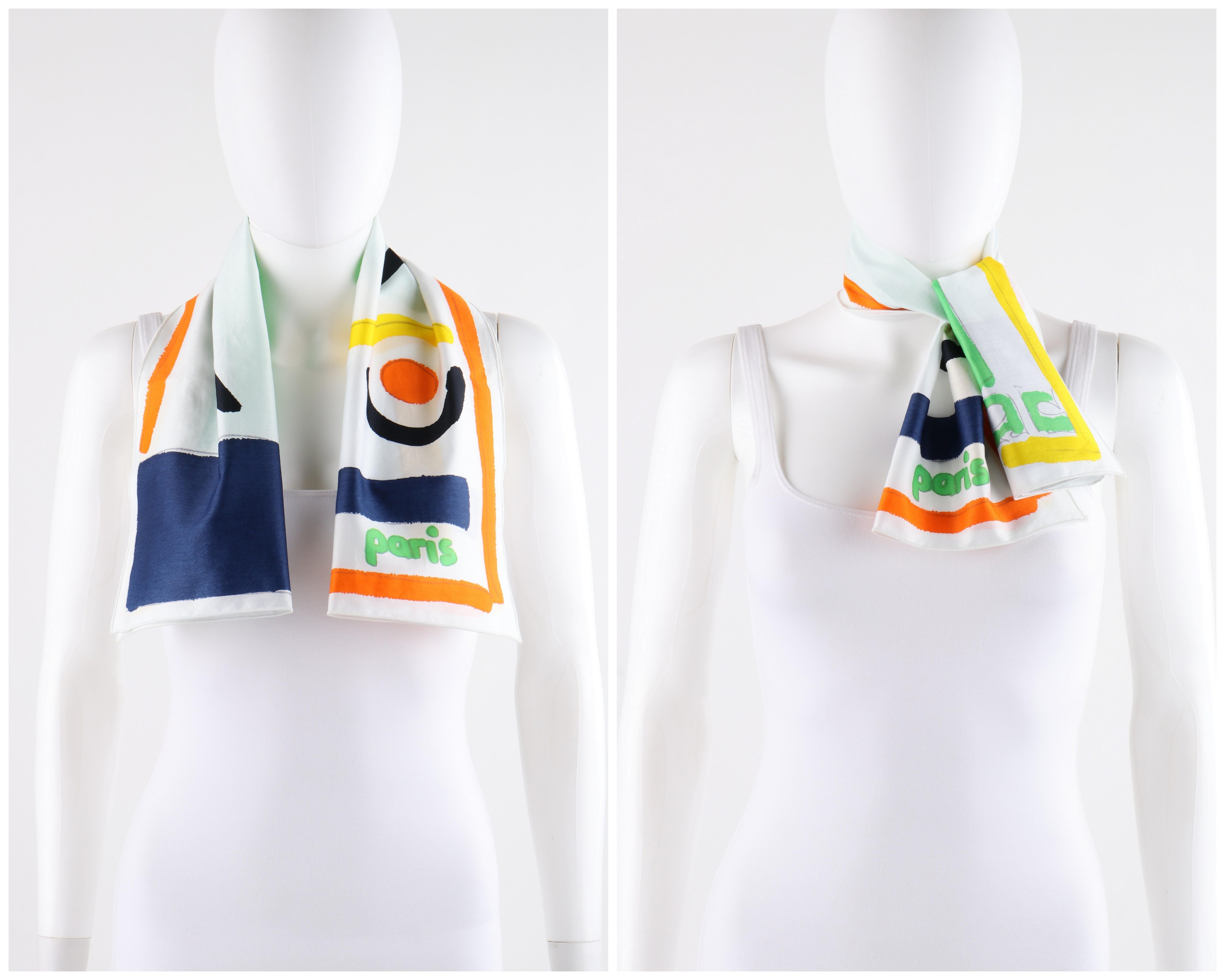 COURREGES c.1970’s White Abstract Painted Multicolor Shape Print Wrap Scarf 2