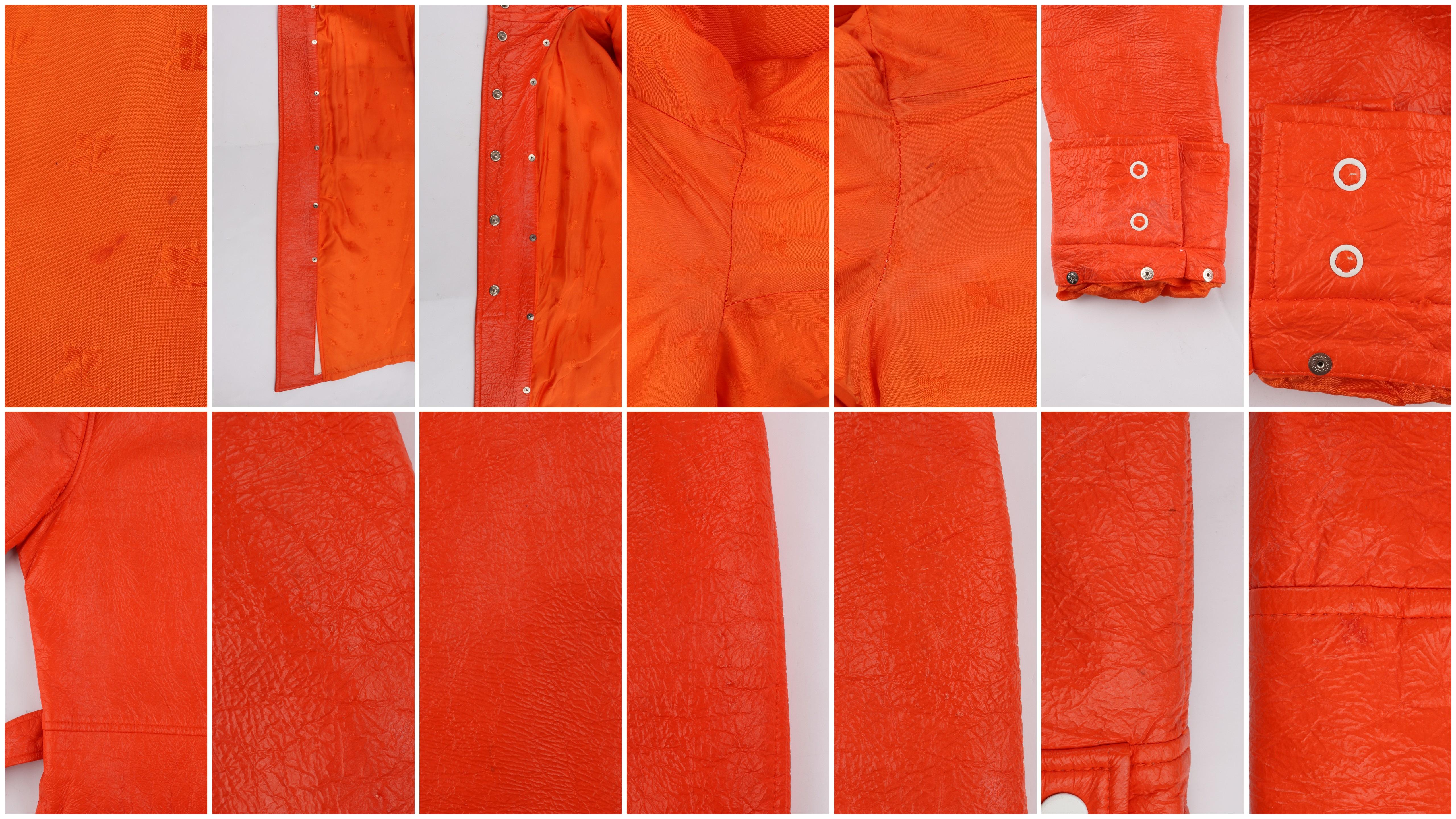 COURREGES c.1972 Orange Textured Vinyl Mod Signature Logo Trench Coat Jacket  6