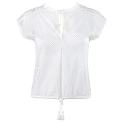 Retro COURREGES c.1980's Extended Shoulder White Eyelet Embroided Drawstring Top 