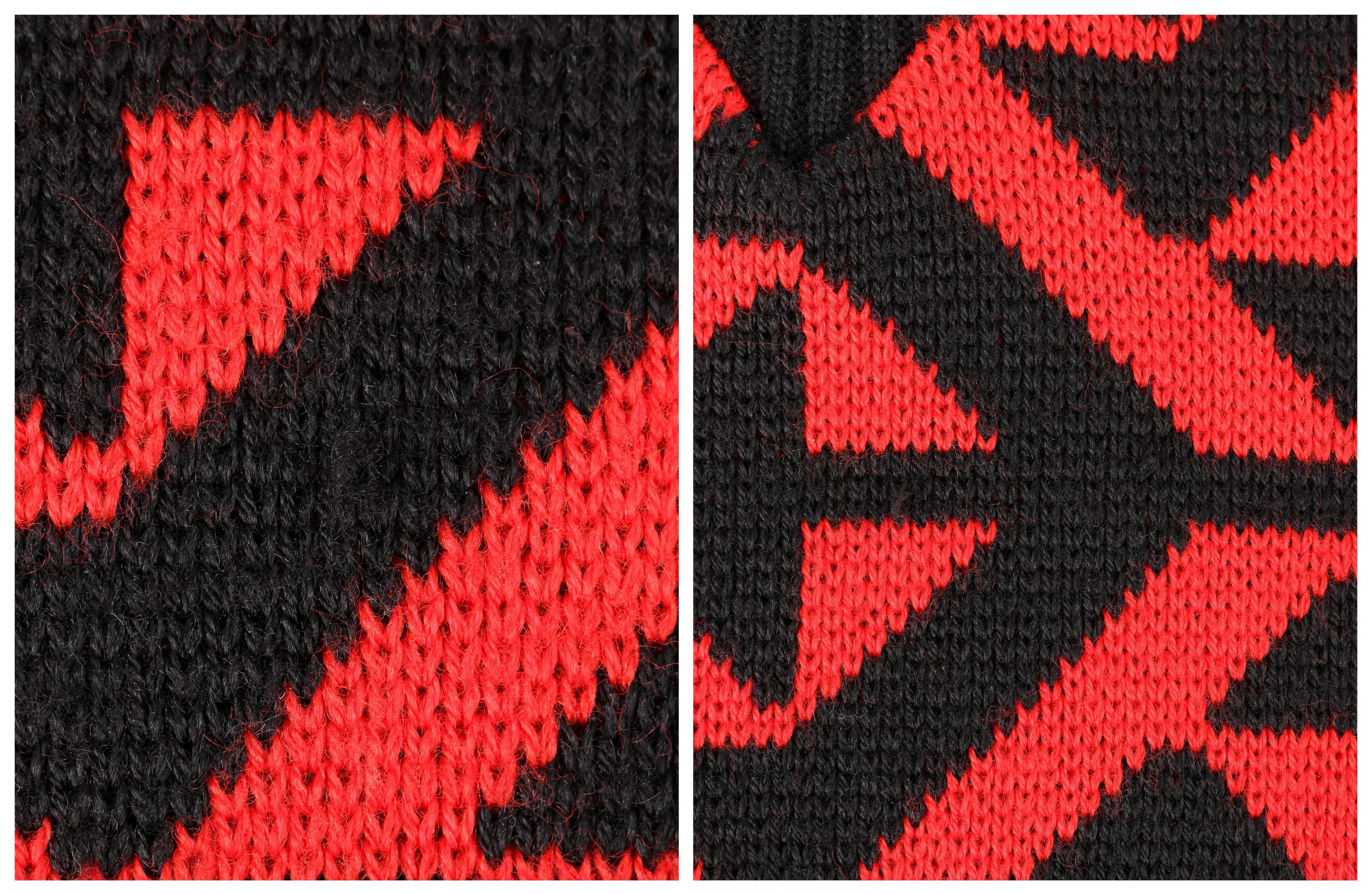 COURREGES c.1980's Red & Black Geometric Op Art Wool Knit Mock Neck Sweater 3