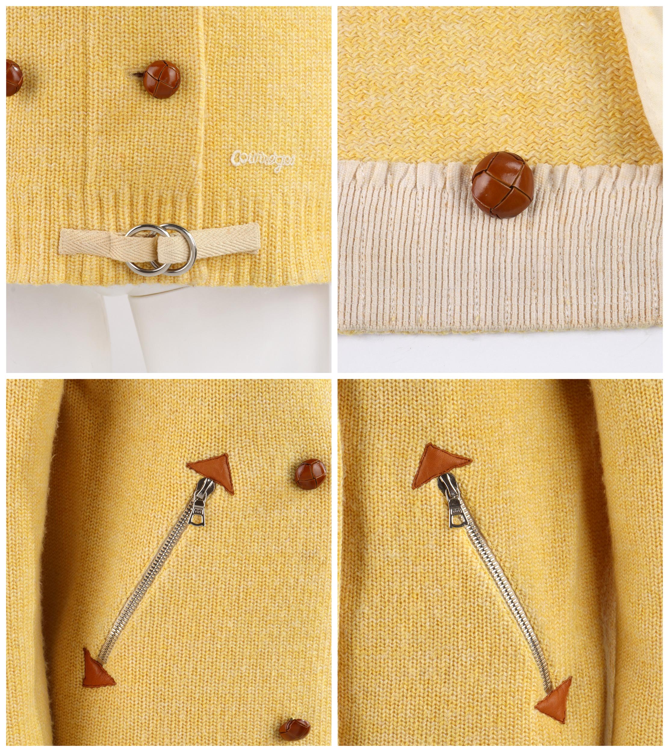 COURREGES c.1980’s Yellow Knit Double Breasted Leather Cardigan Sweater Jacket 3