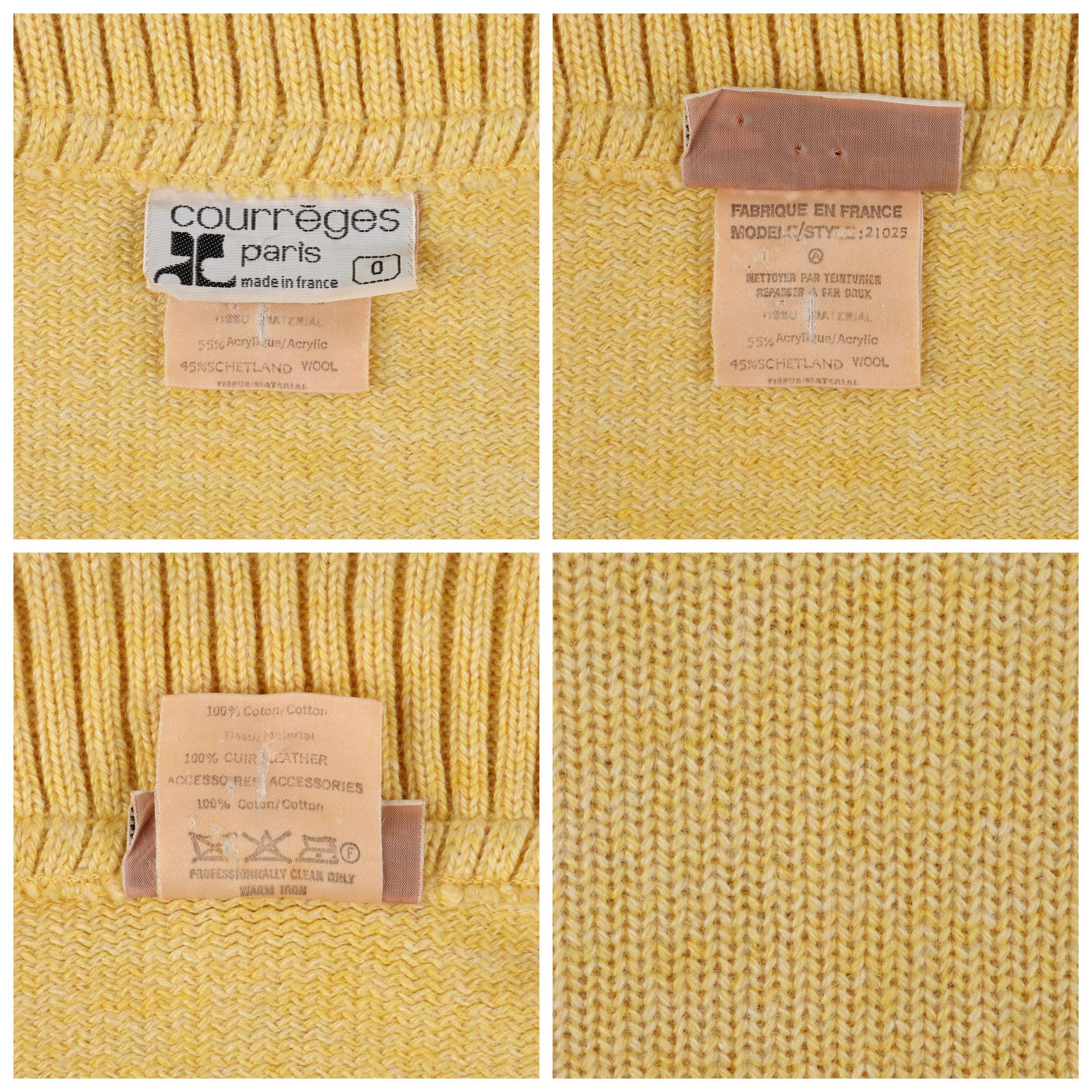 COURREGES c.1980’s Yellow Knit Double Breasted Leather Cardigan Sweater Jacket 4