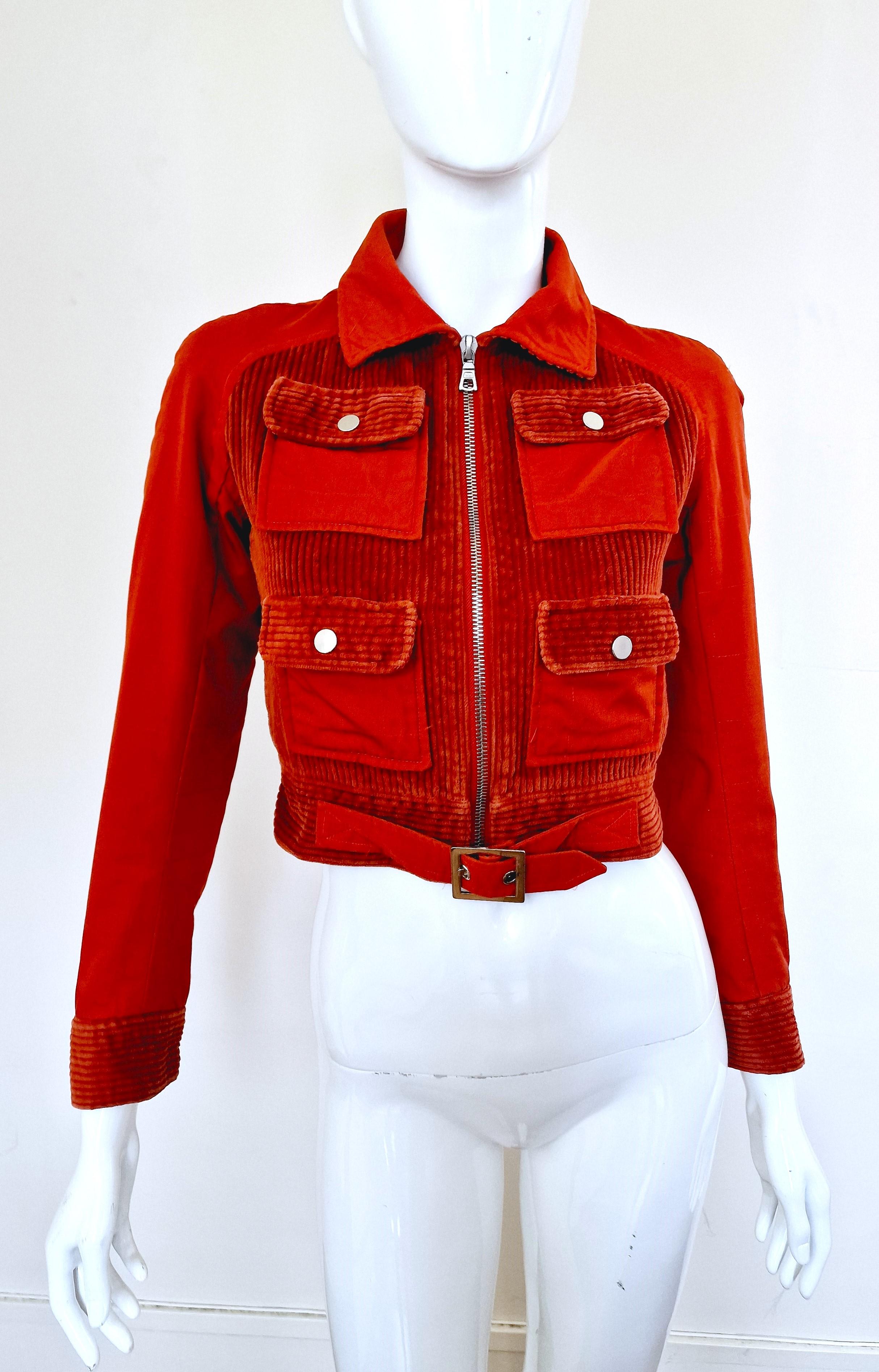 Courrèges Courreges Cargo Military Pocket Cord Metal Crop Vintage XS Top Jacket Pour femmes en vente