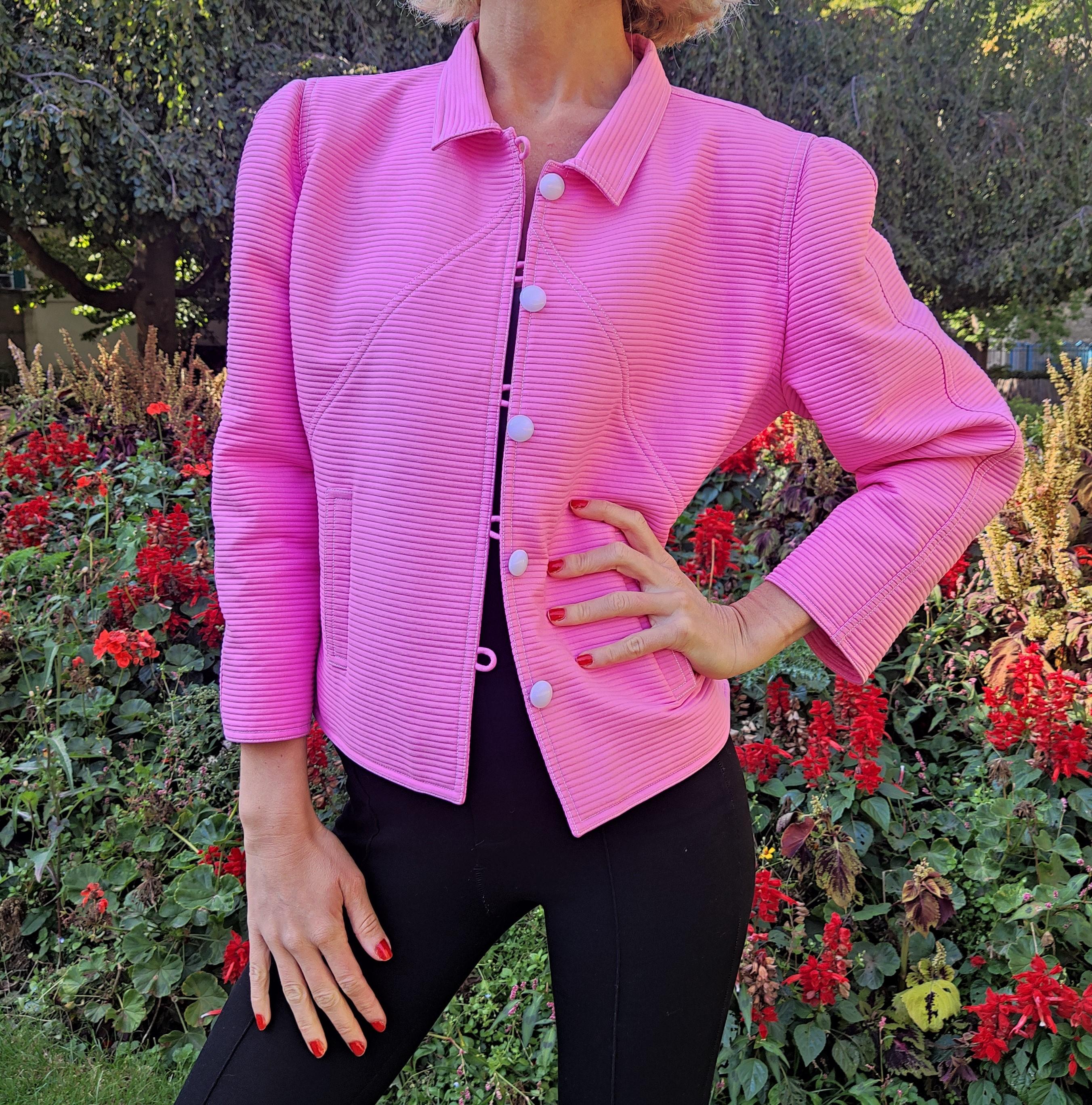 Courrèges Courreges Rose Pink Cotton Elegant Evening Vintage Coat Blazer Jacket For Sale 4