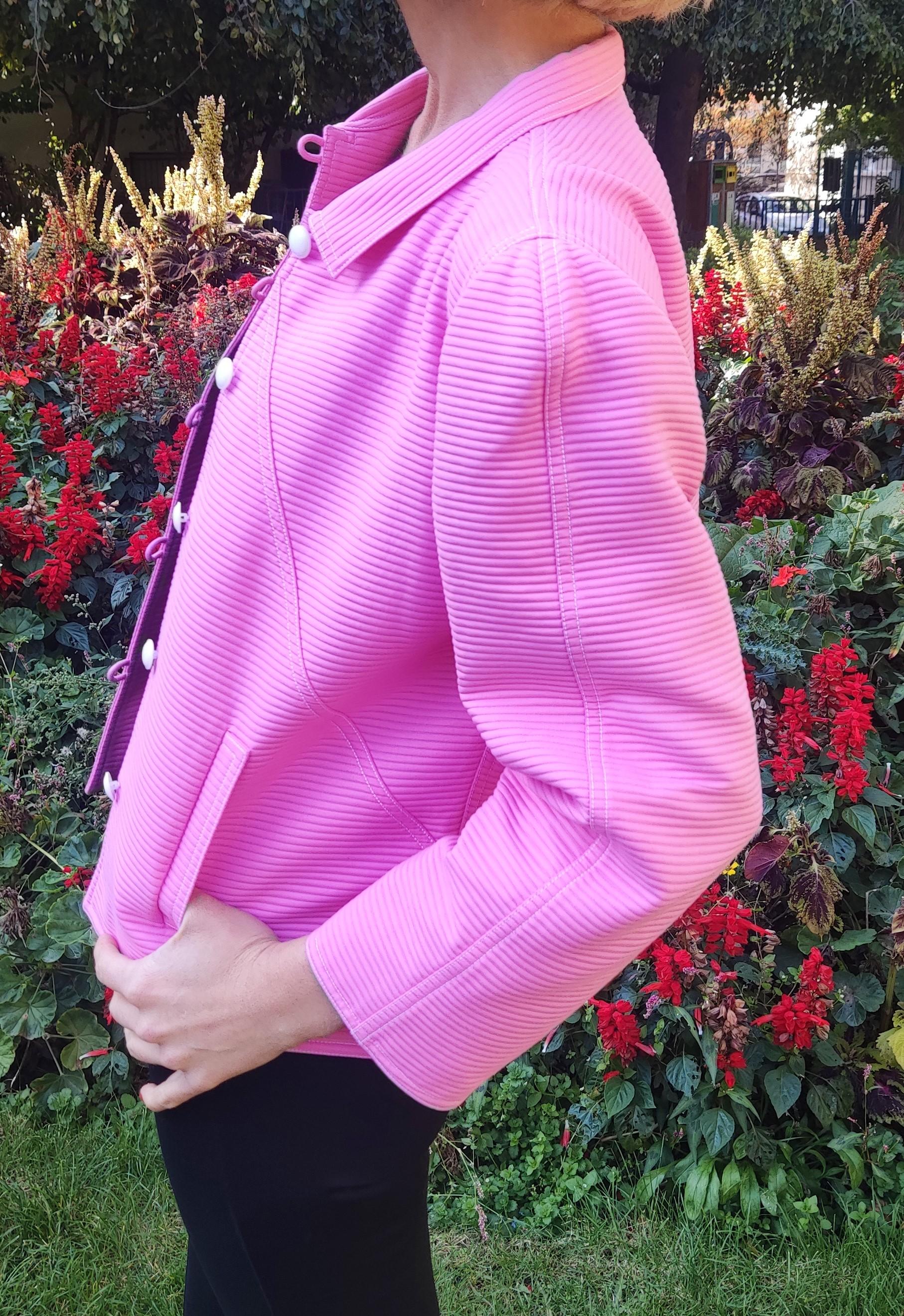Courrèges Courreges Rose Pink Cotton Elegant Evening Vintage Coat Blazer Jacket For Sale 5