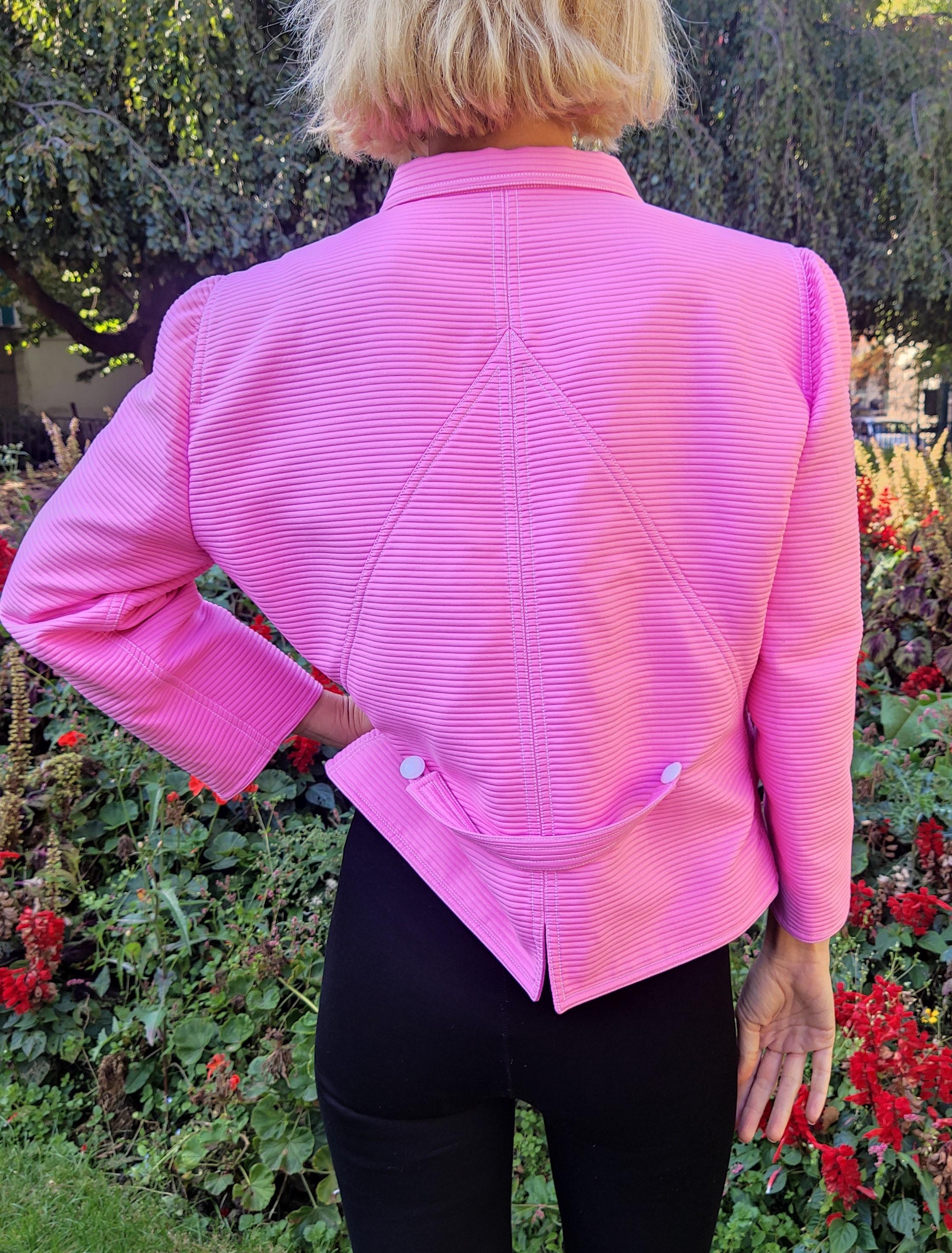 Courrèges Courreges Rose Pink Cotton Elegant Evening Vintage Coat Blazer Jacket For Sale 6