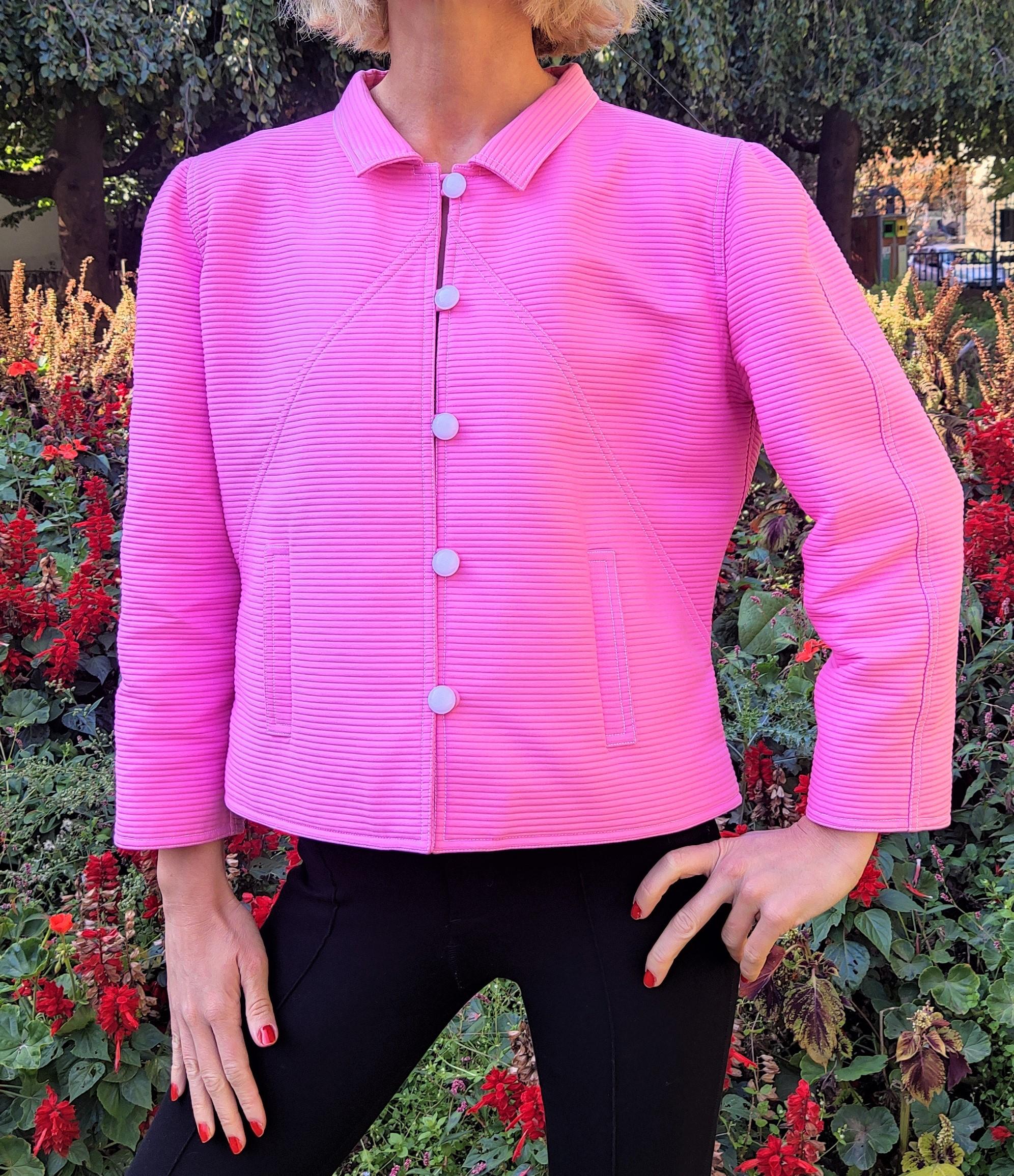 Courrèges Courreges Rose Pink Cotton Elegant Evening Vintage Coat Blazer Jacket For Sale 7