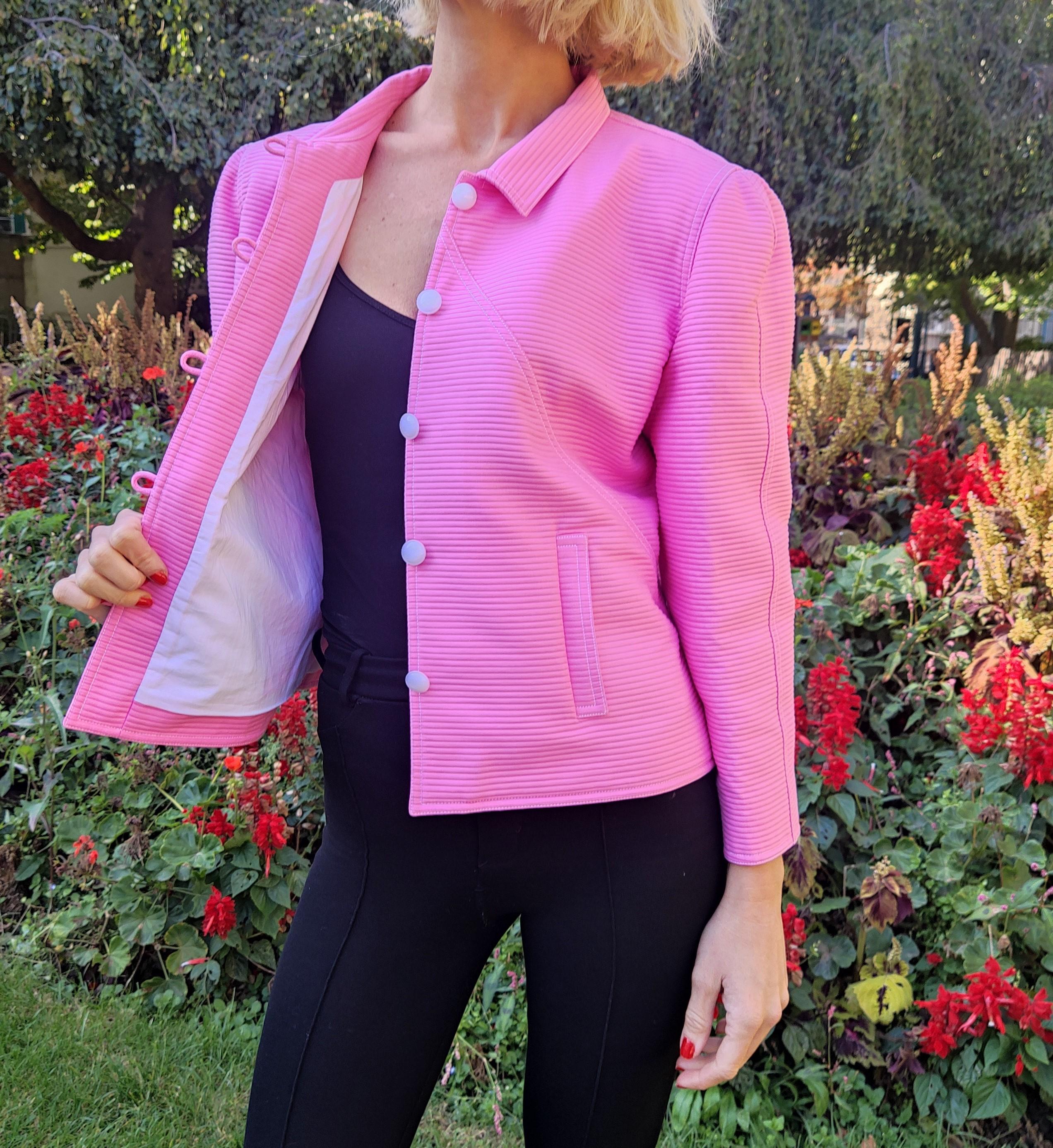 Courrèges Courreges Rose Pink Cotton Elegant Evening Vintage Coat Blazer Jacket In Excellent Condition For Sale In PARIS, FR