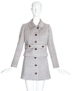 Courreges couture brown wool mini skirt suit, c. 1969