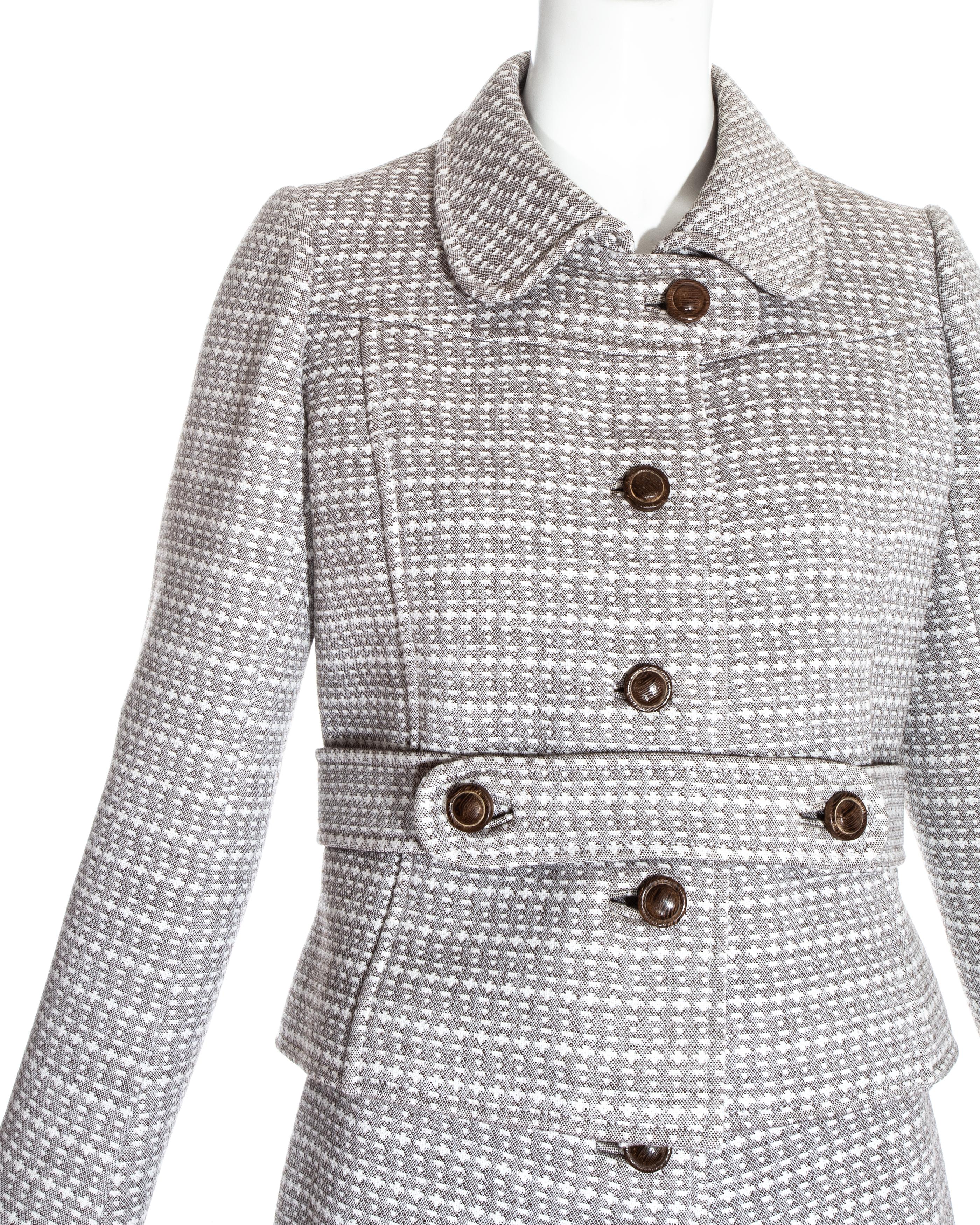 Courreges Couture-Minirockanzug aus brauner Wolle, ca. 1969 (Grau) im Angebot