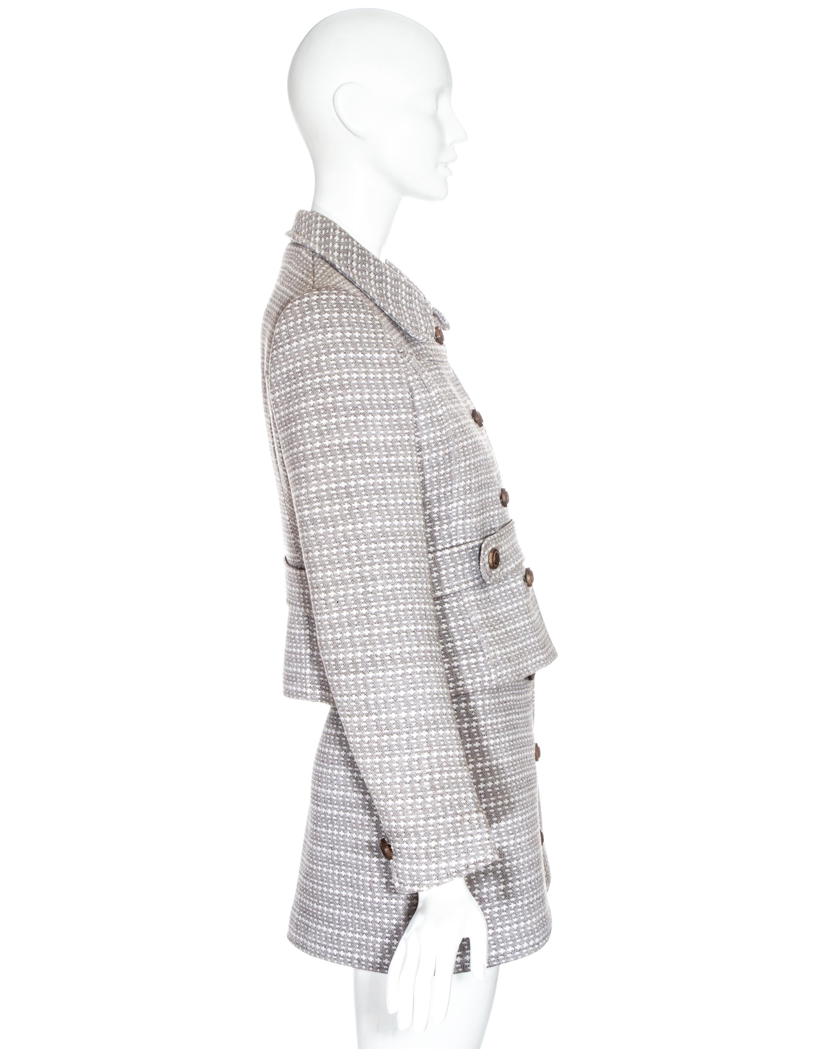Courreges couture brown wool mini skirt suit, c. 1969 In Excellent Condition For Sale In London, GB