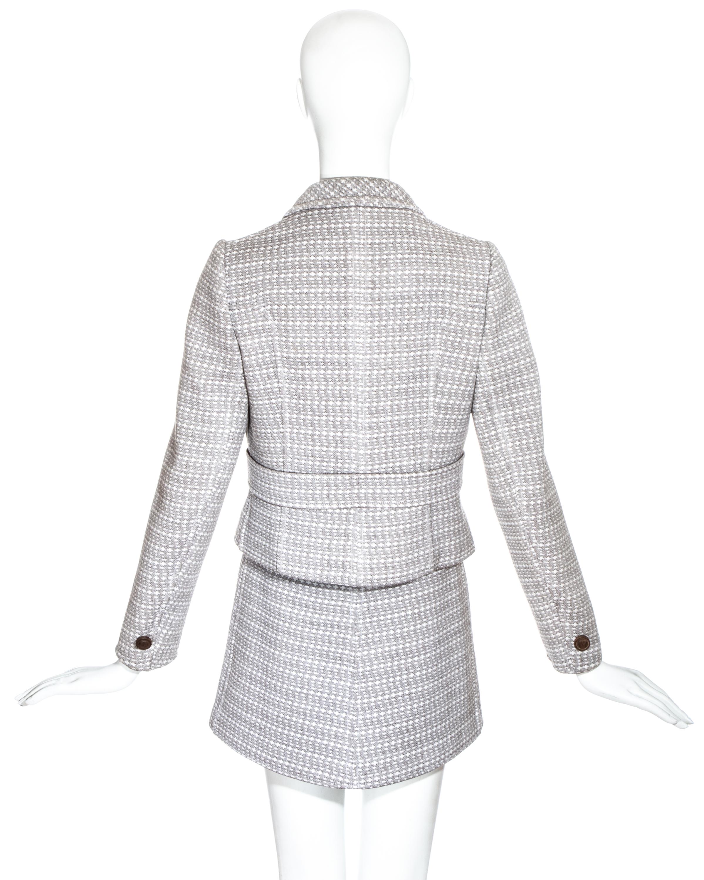 Women's Courreges couture brown wool mini skirt suit, c. 1969 For Sale