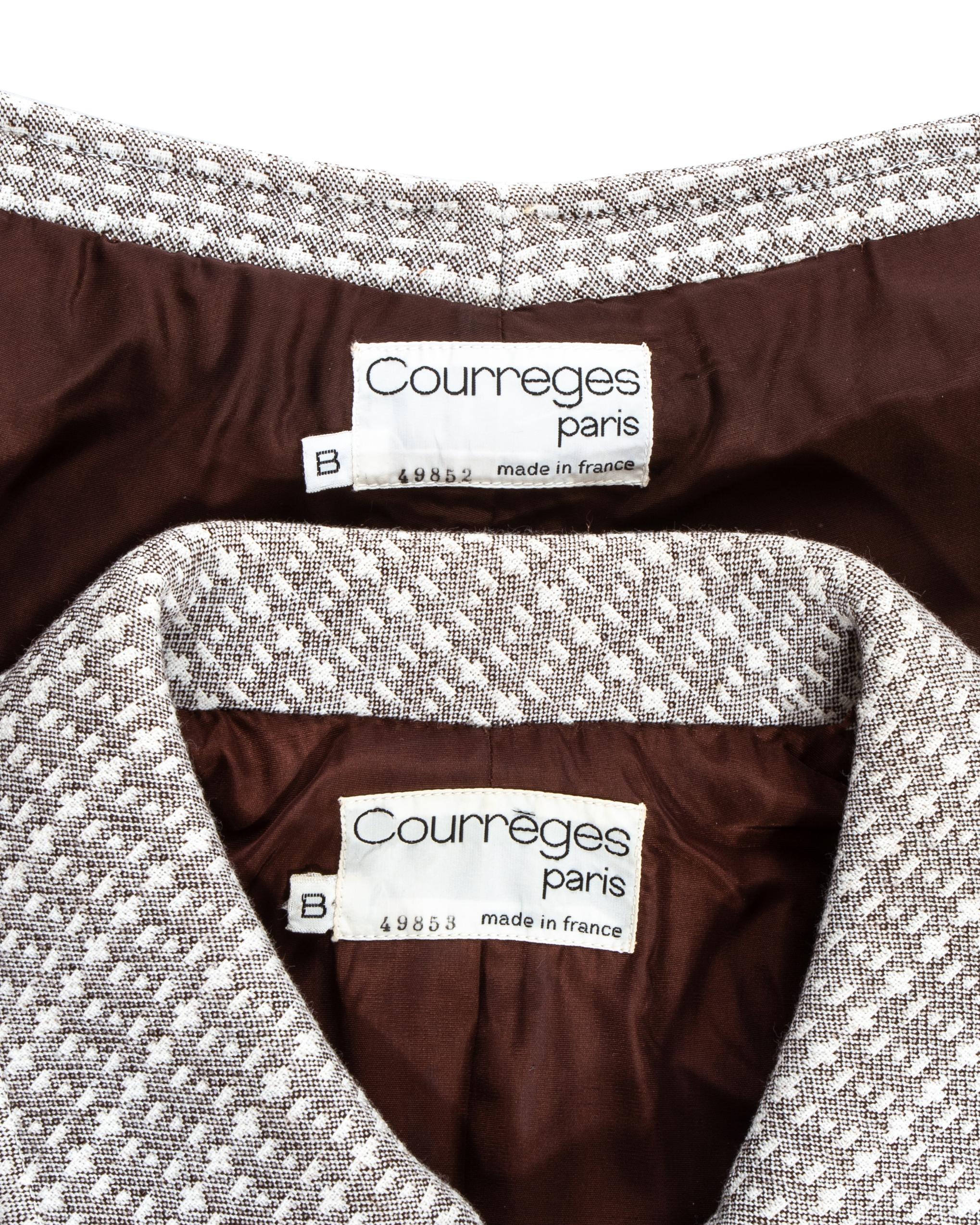 Courreges couture brown wool mini skirt suit, c. 1969 For Sale 1