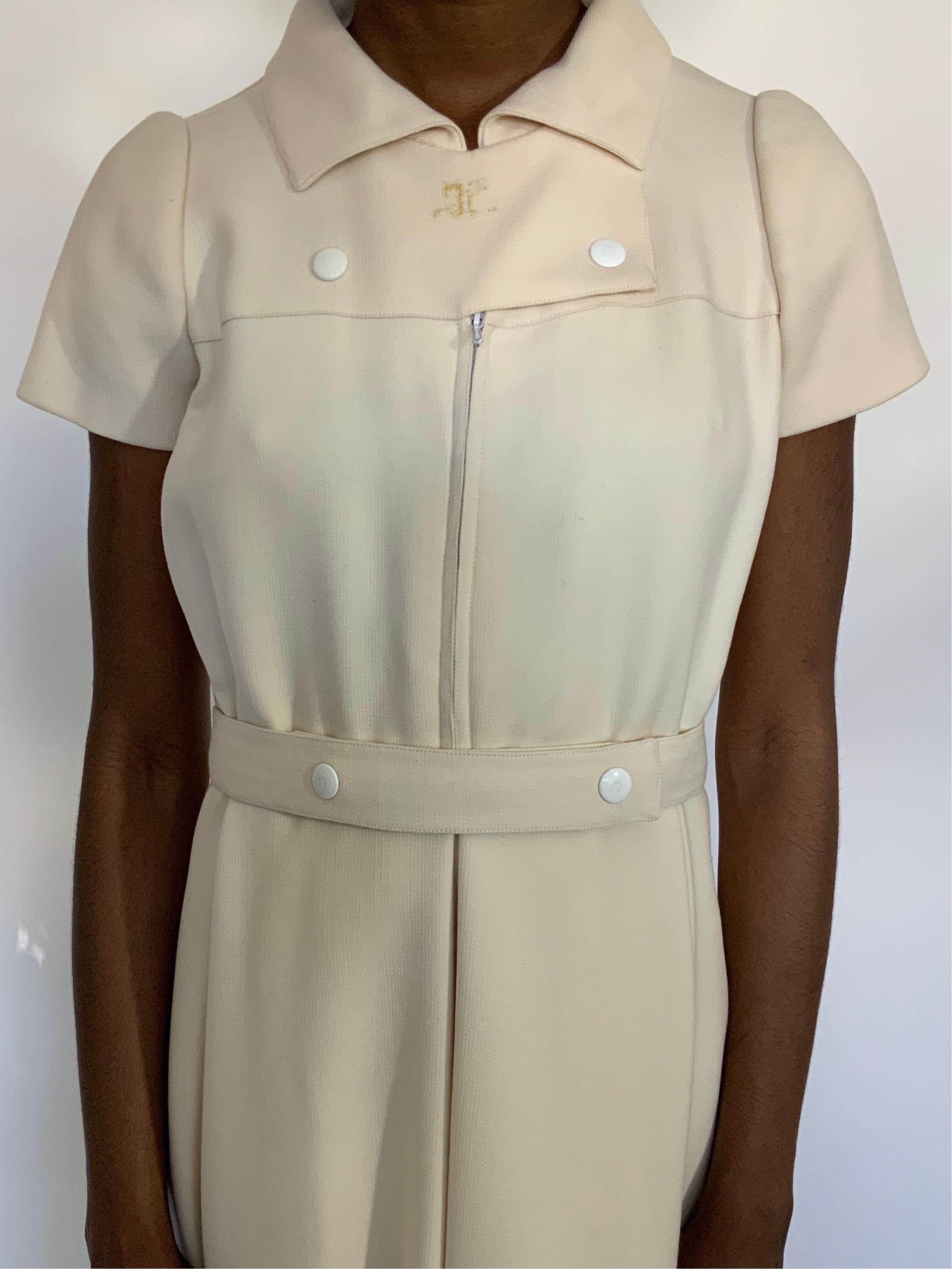 Courreges couture  cream wool dress, circa 1960 1